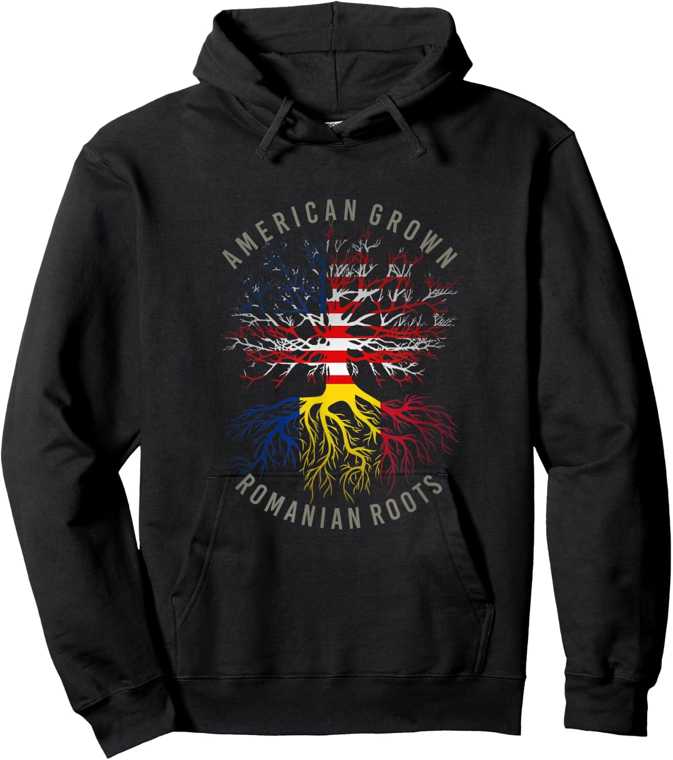 American Grown Romanian Roots USA Romania Flag Heritage Tree Hoodie - Hoodie | Black