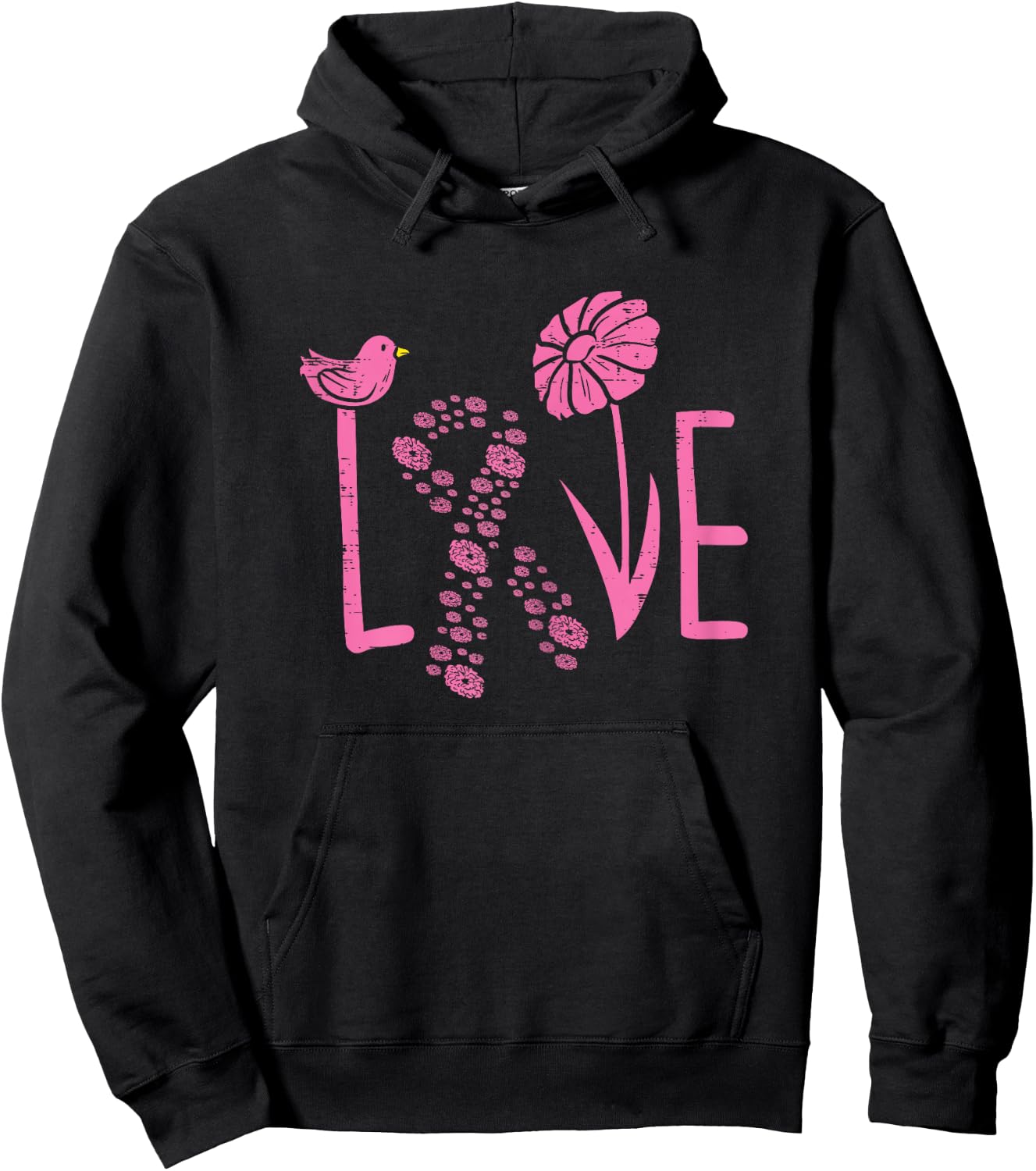 Love Pink Ribbon Flower Daisy Breast Cancer Awareness Gift Hoodie - Hoodie | Black