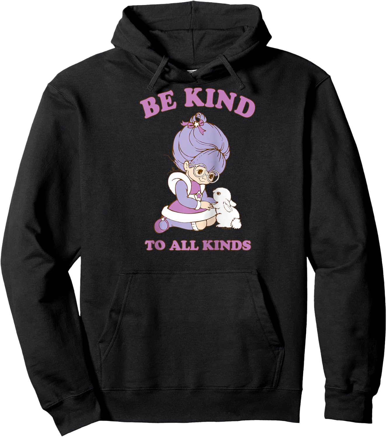 Rainbow Brite Be Kind To All Kinds Shy Violet & Bunny Raglan Baseball Hoodie - Hoodie | Black