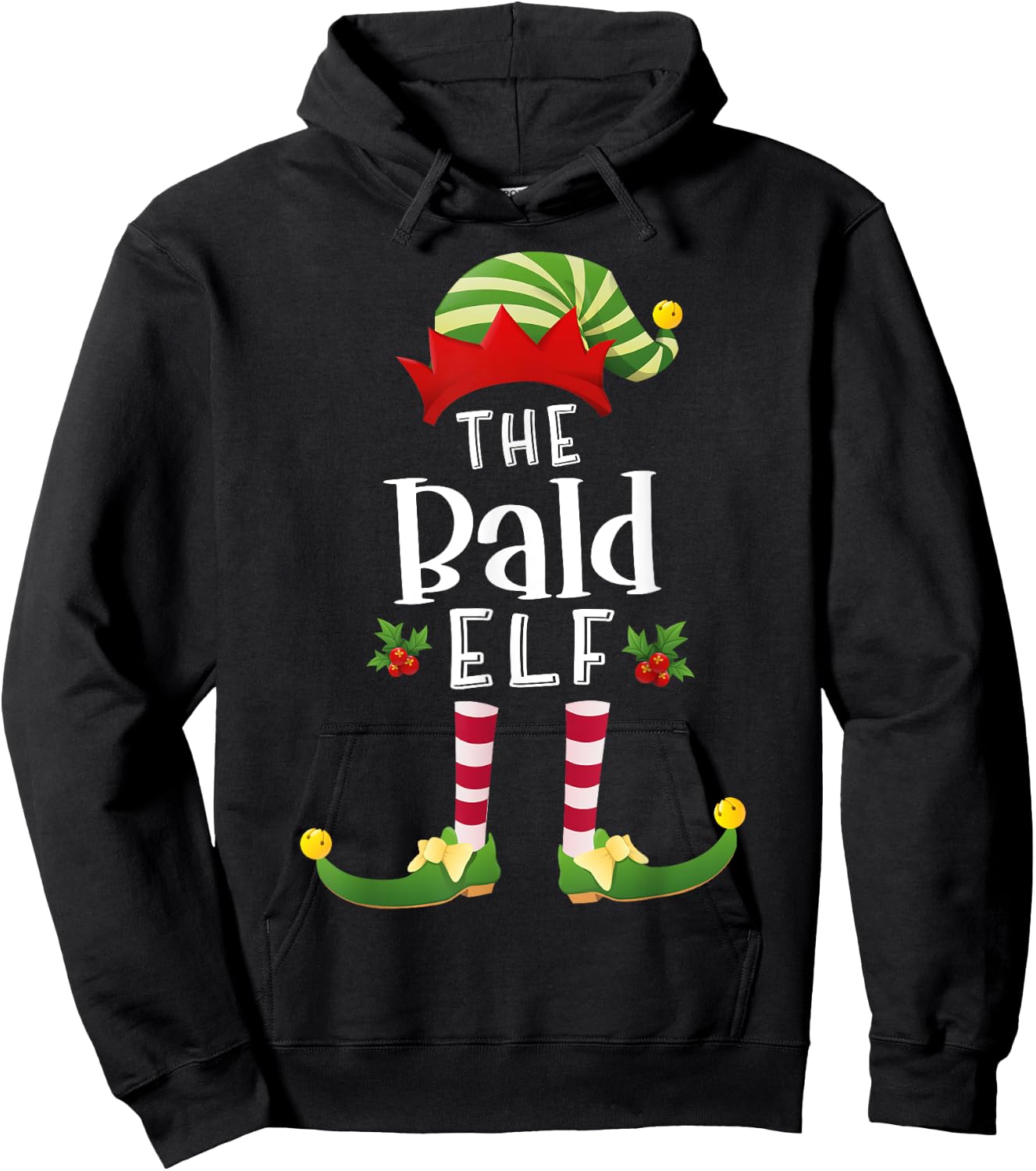 Bald Christmas Elf Matching Pajama X-Mas Party Hoodie - Hoodie | Black