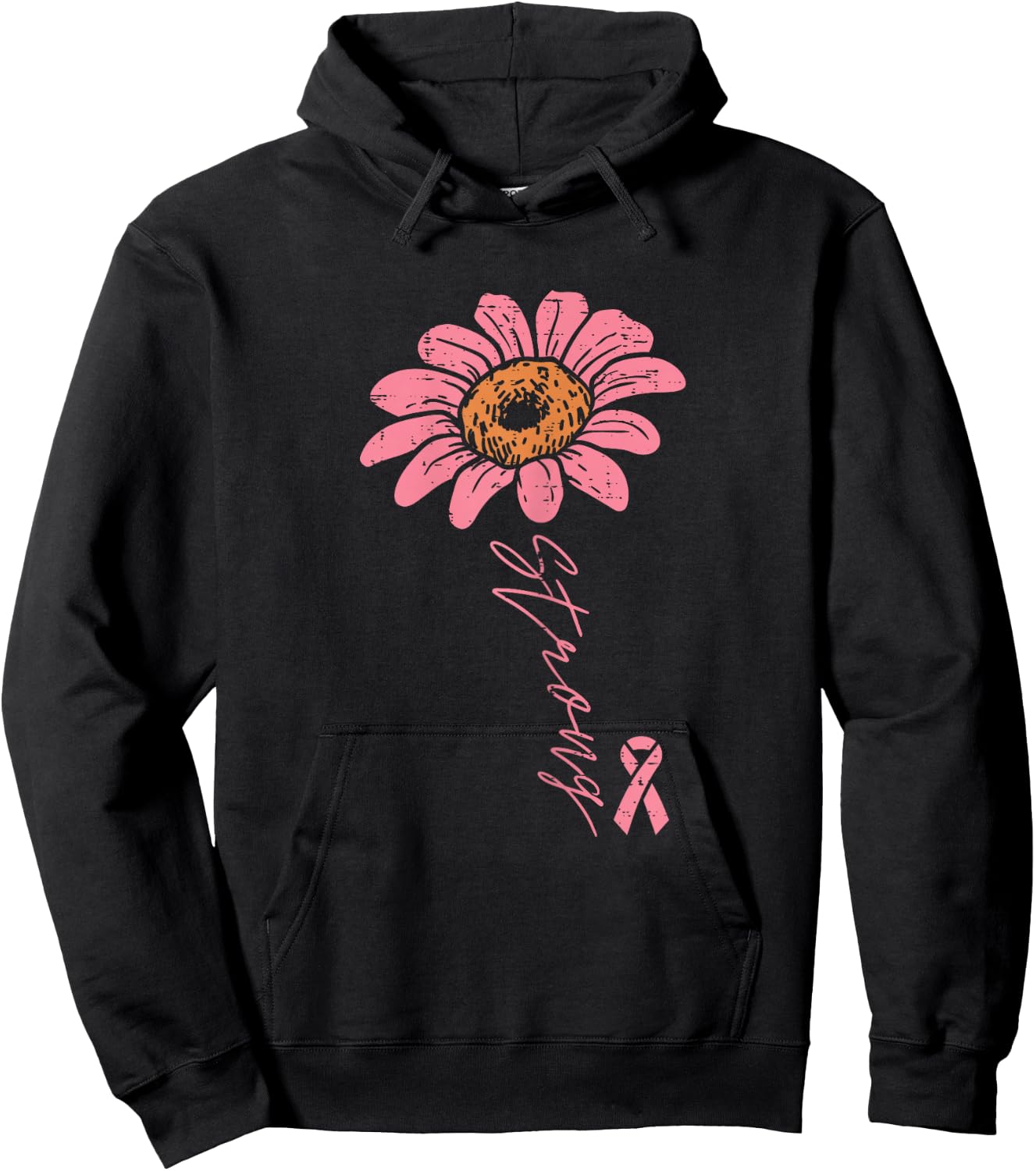 Pink Ribbon Sunflower Strong Breast Cancer Awareness Women Hoodie - Hoodie | Black
