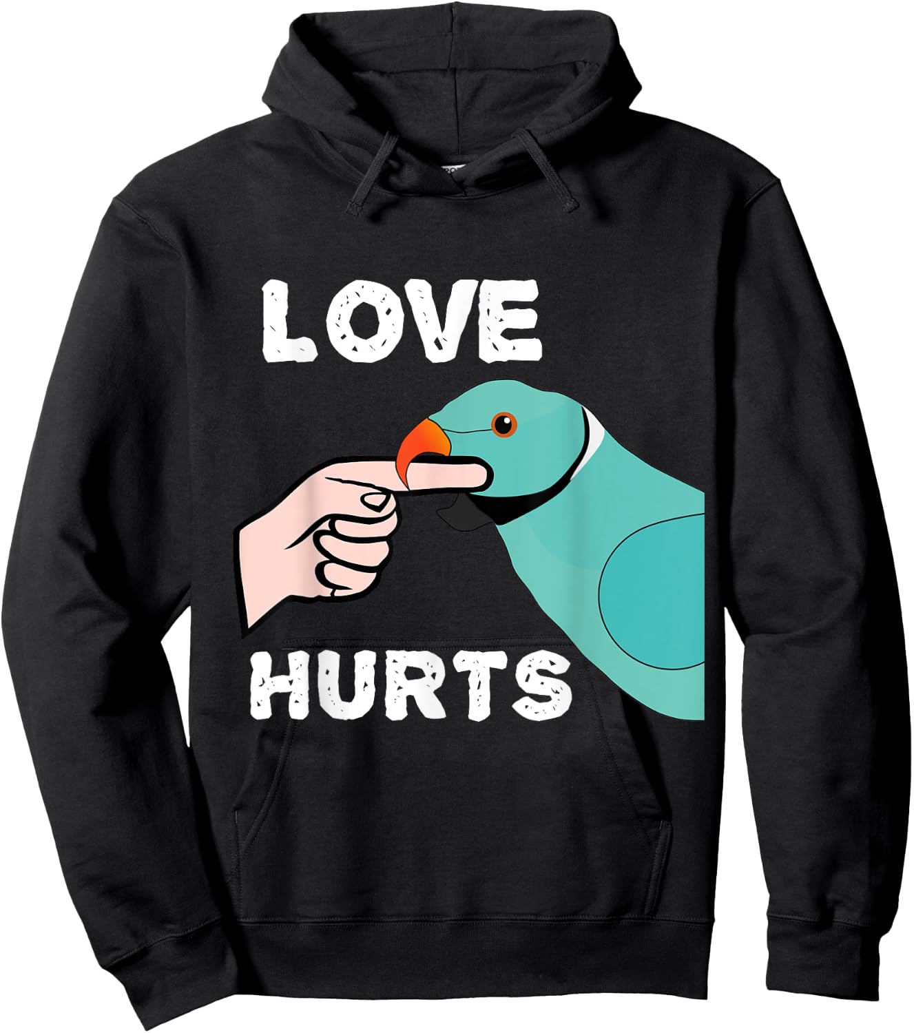 Love Hurts Blue Indian Ringneck Parrot Hoodie - Hoodie | Black