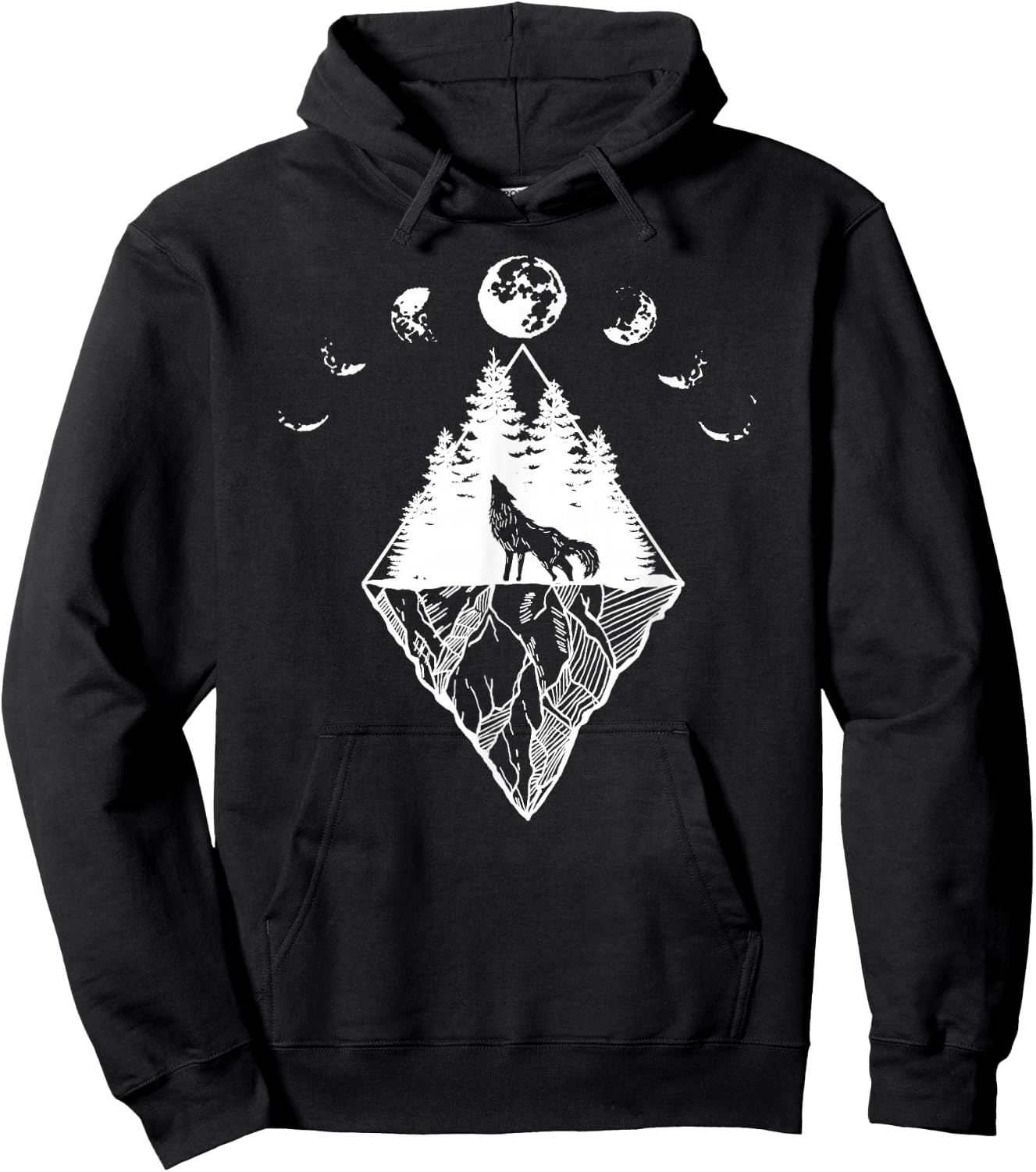 Howling Wolf Phases Of The Moon Hoodie - Hoodie | Black