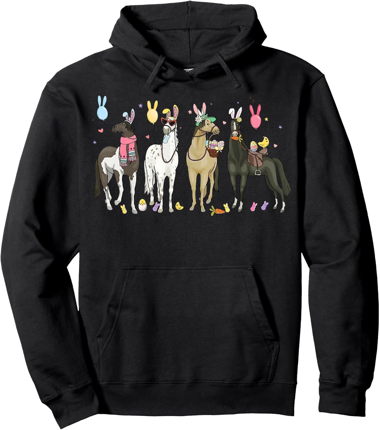 Funny Horse Easter Day Farm Animal Cute Bunny Horse Lover Hoodie - Hoodie | Black