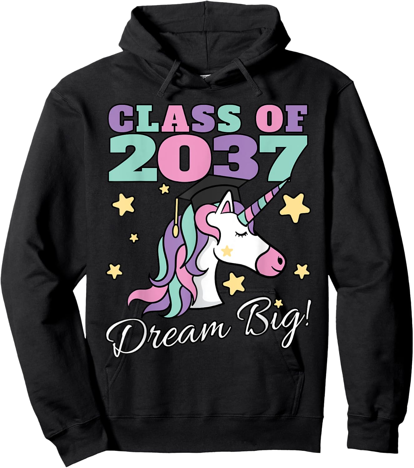 Girls Class of 2037 Magical Unicorn Graduation Cap Hoodie - Hoodie | Black