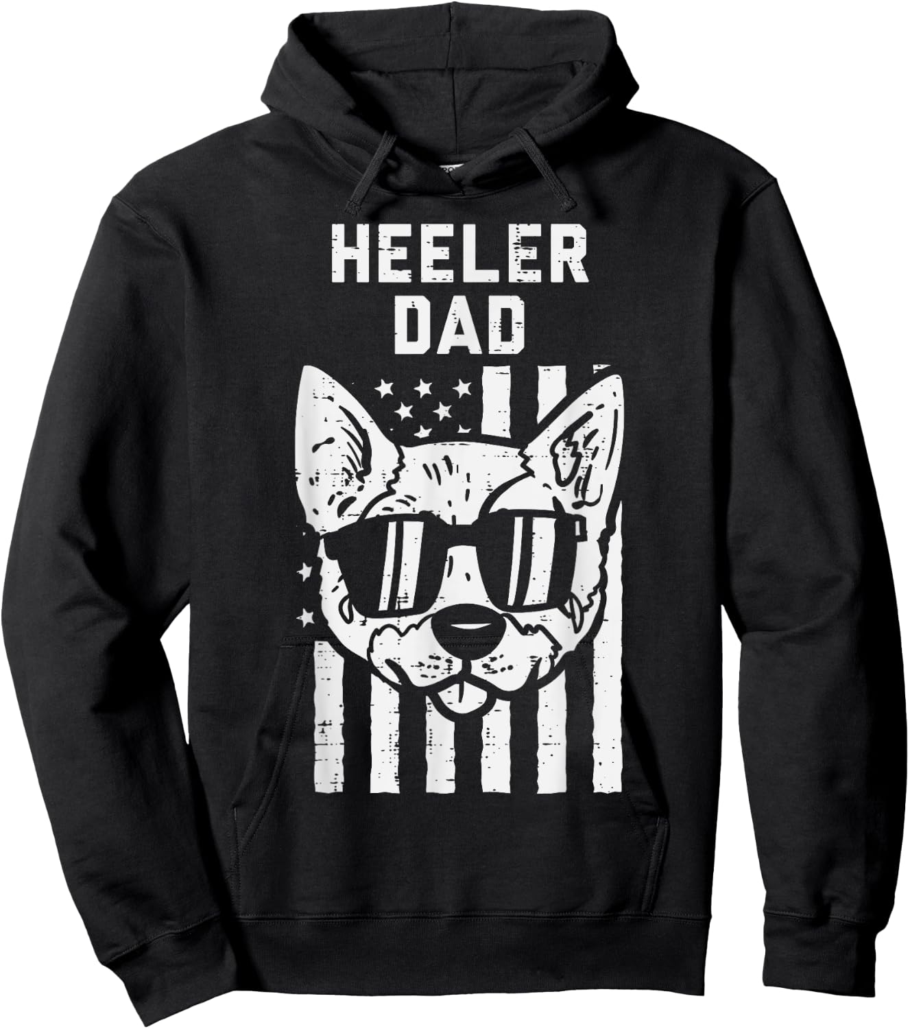 Heeler Dad Flag Cool Blue Red Cattle Dog Patriotic Men Gift Hoodie - Hoodie | Black