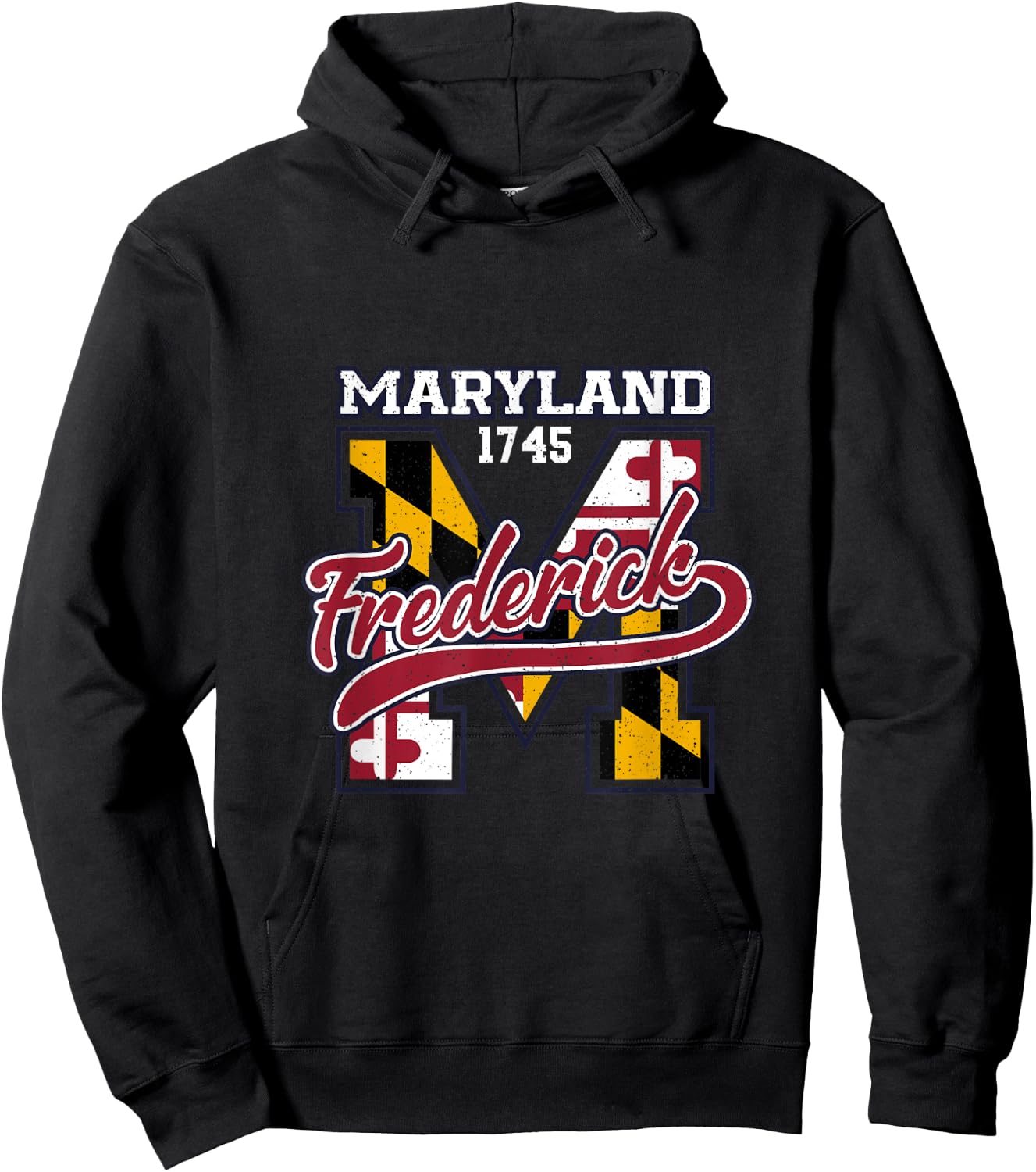 Frederick Maryland Flag Vintage Athletic Sport Varsity Style Hoodie - Hoodie | Black