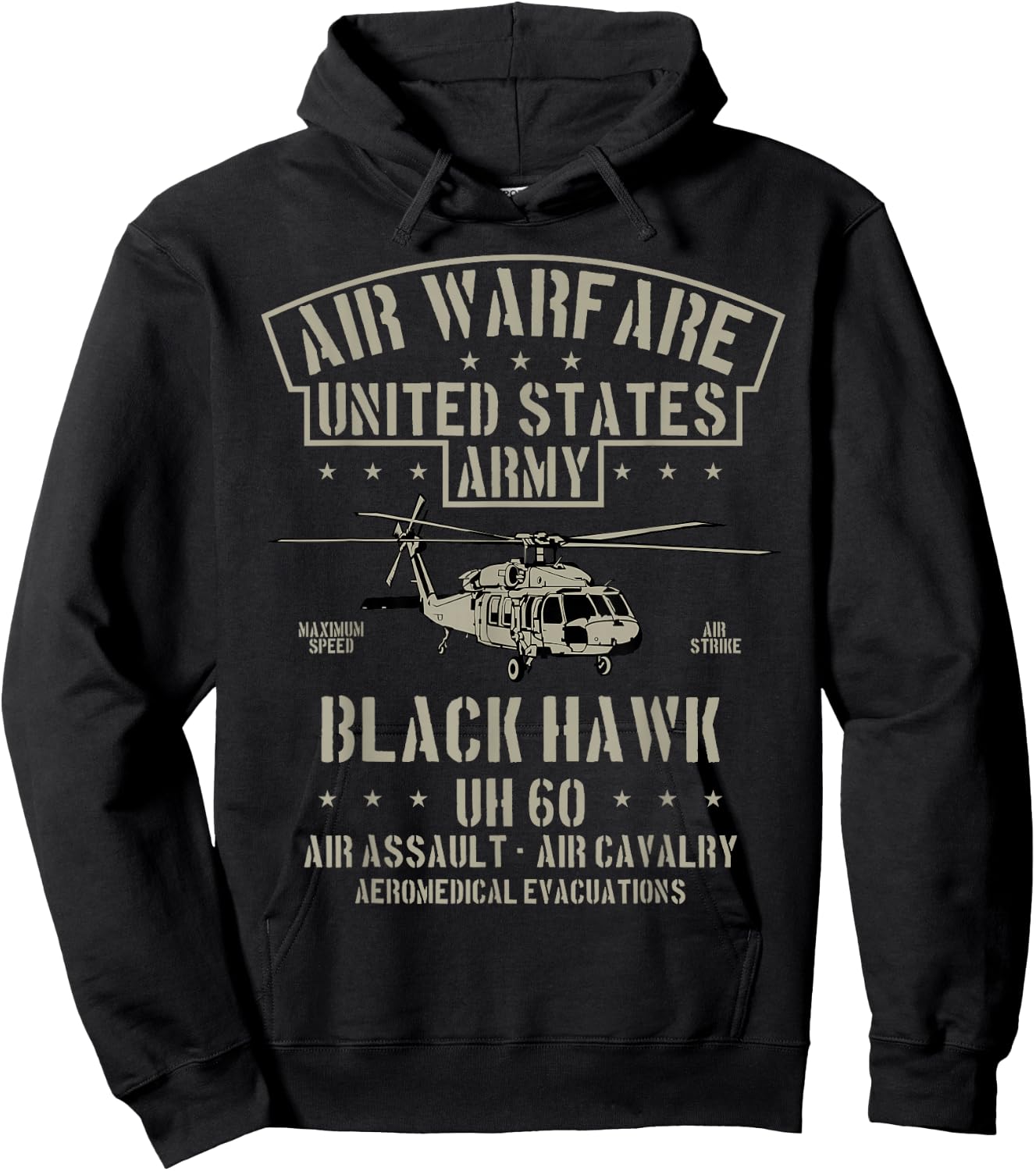 Vintage Classic US Army Air Warfare Black-Hawk Assault Hoodie - Hoodie | Black