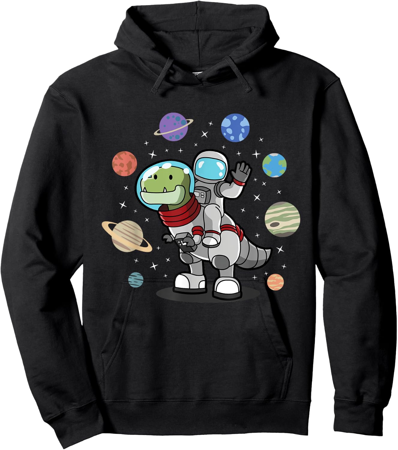Dinosaur, Astronaut & Planets, Space & Dino, Space Hoodie - Hoodie | Black
