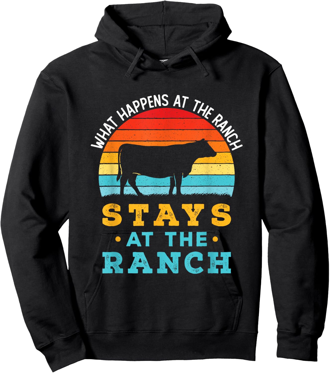 Funny Cattle Rancher Retro Cows What Happens At the Ranch Hoodie - Hoodie | Black