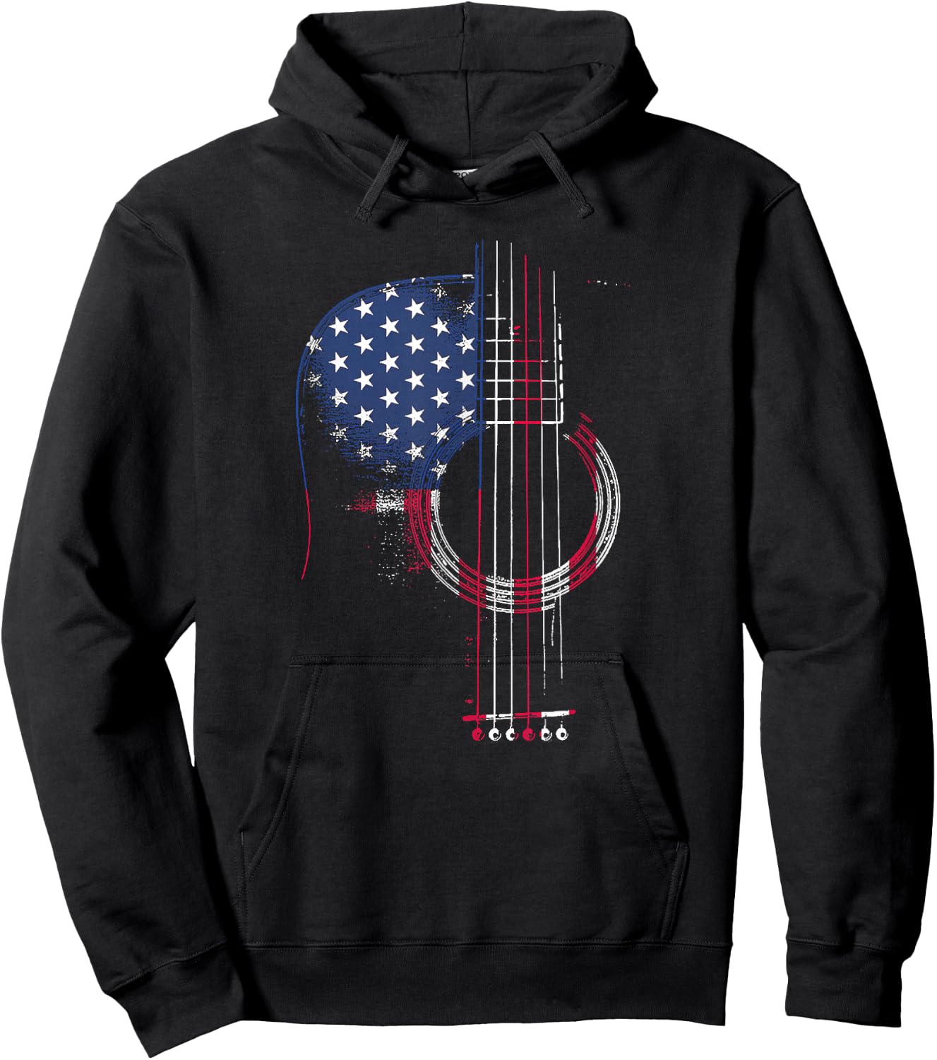 Funny Guitar America Flag Patriotic 4th Of July Women Men Hoodie - Hoodie | Black