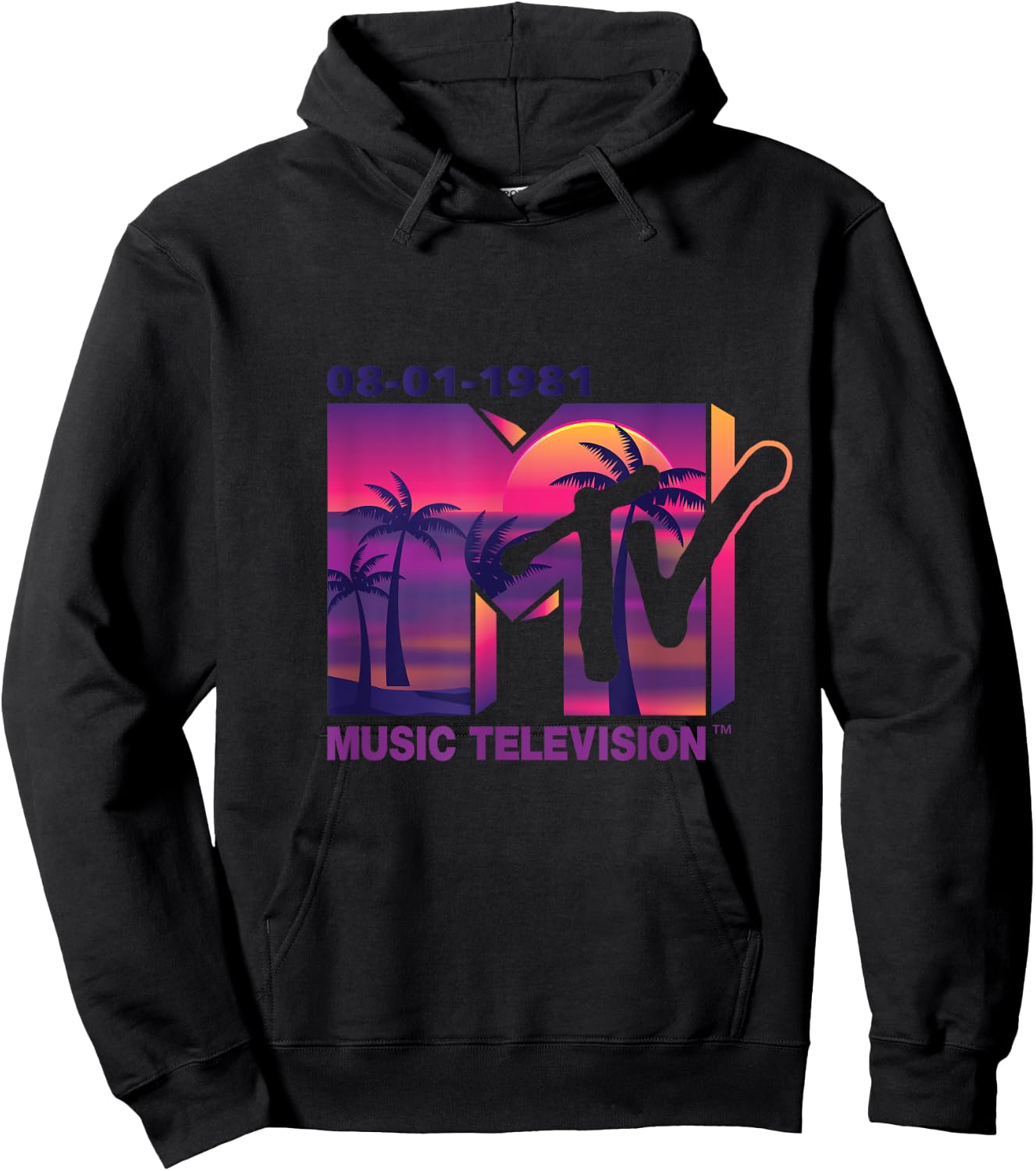 Mademark x MTV - The official 1981 MTV Logo with purple Palms in the Sunset Hoodie - Hoodie | Black
