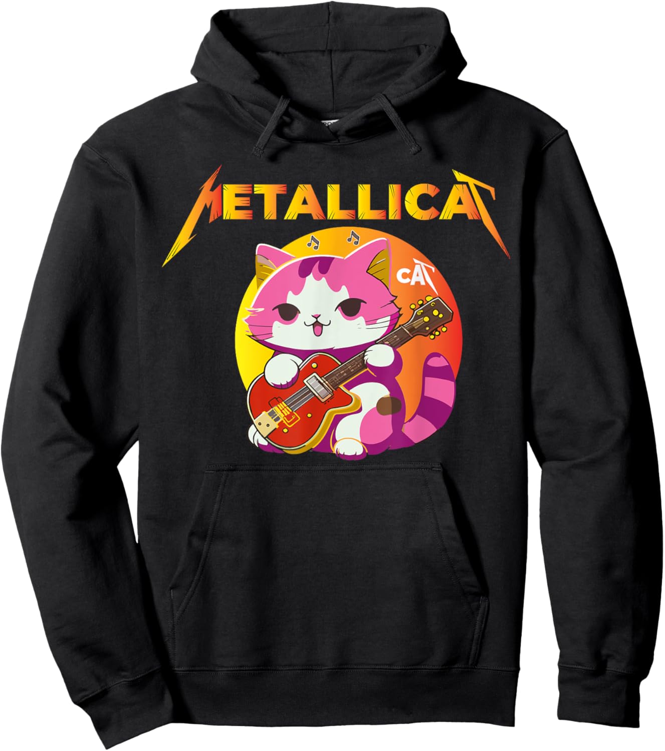 Metallicat- Funny Cat Rock Cat Playing Guitar Women Hoodie - Hoodie | Black