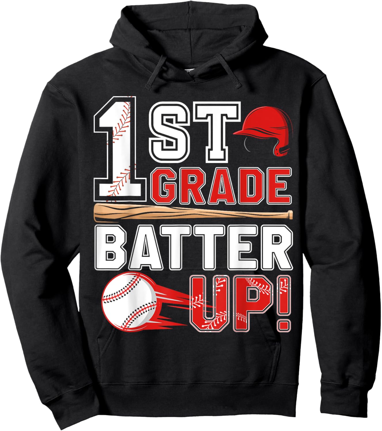 funny 1st Grade Batter Up Baseball First Day of School Hoodie - Hoodie | Black