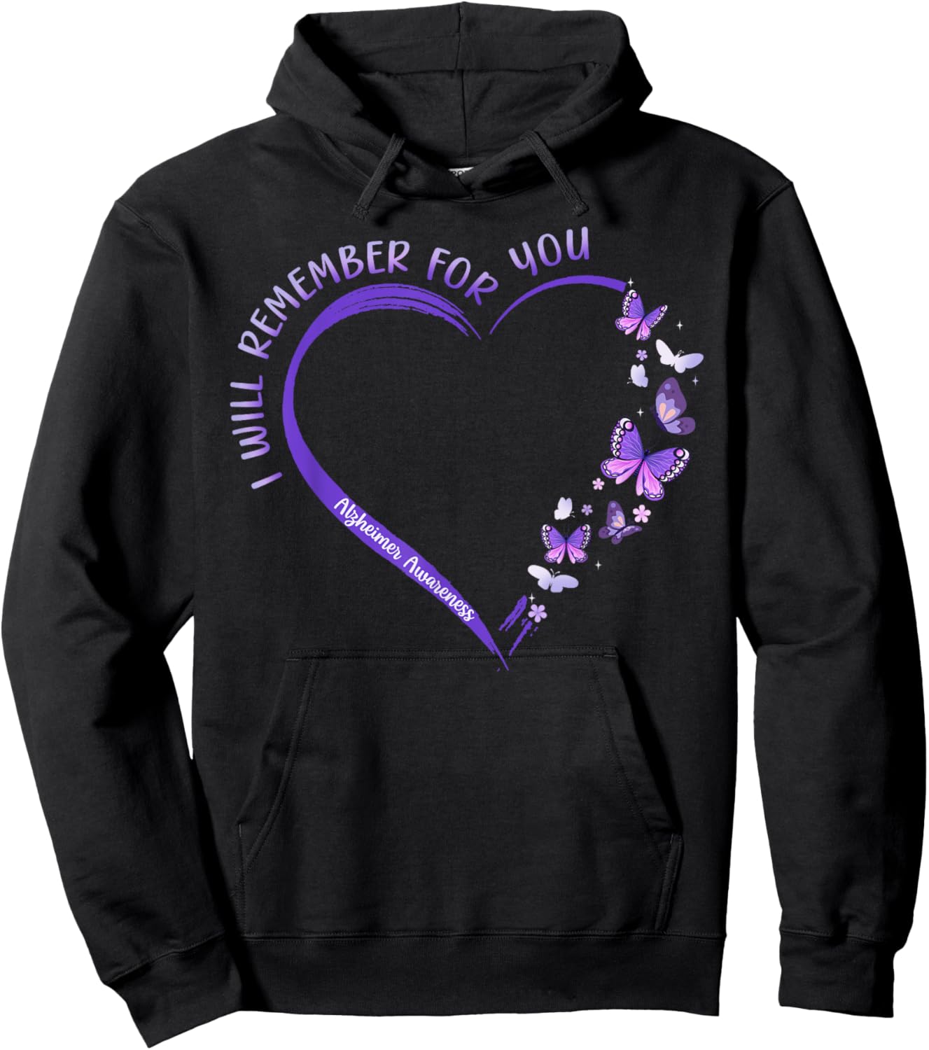 I Will Remember For You Purple Ribbon Alzheimers Awareness , Small Hoodie - Hoodie | Black