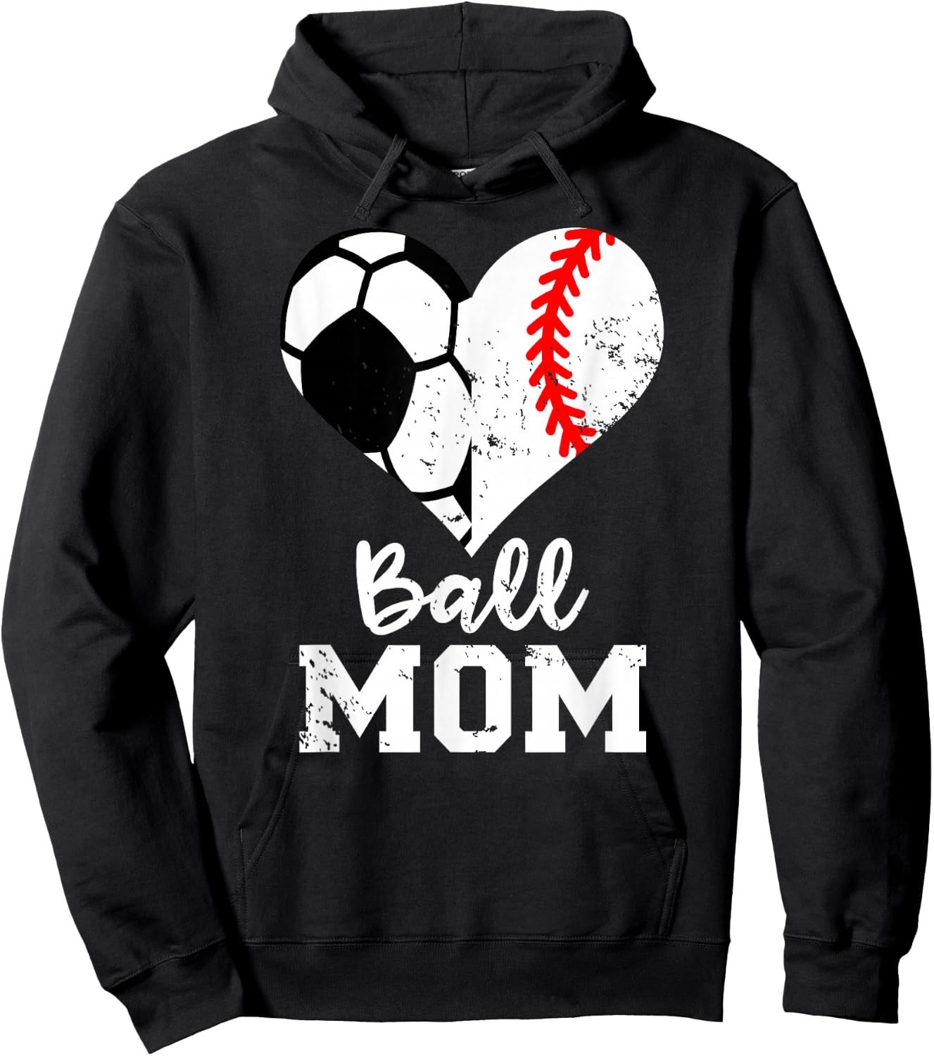 Ball Mom Heart Funny Baseball Soccer Mom Hoodie - Hoodie | Black