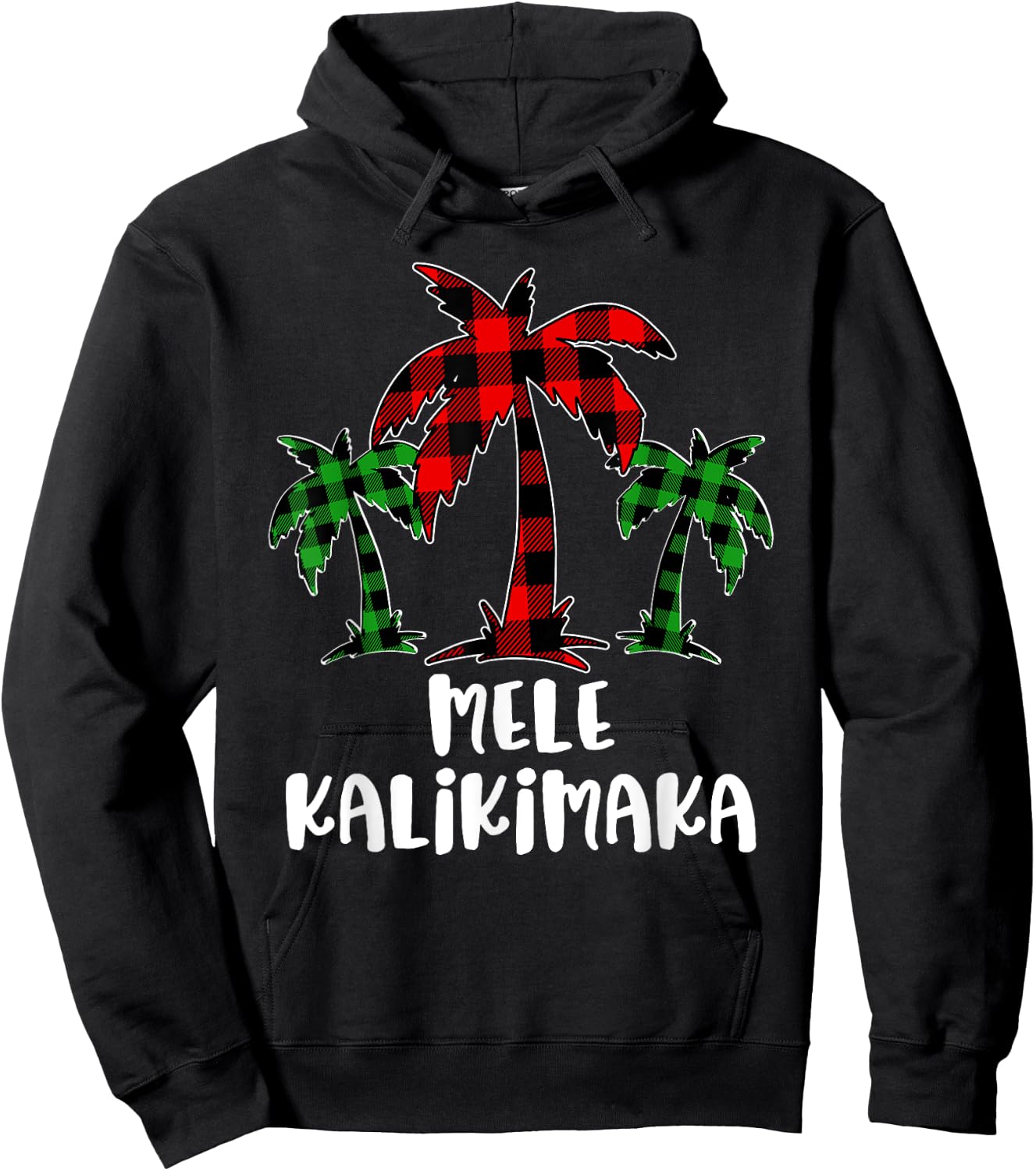Mele Kalikimaka Palm Tree Hawaii Buffalo Plaid Christmas PJ Hoodie - Hoodie | Black