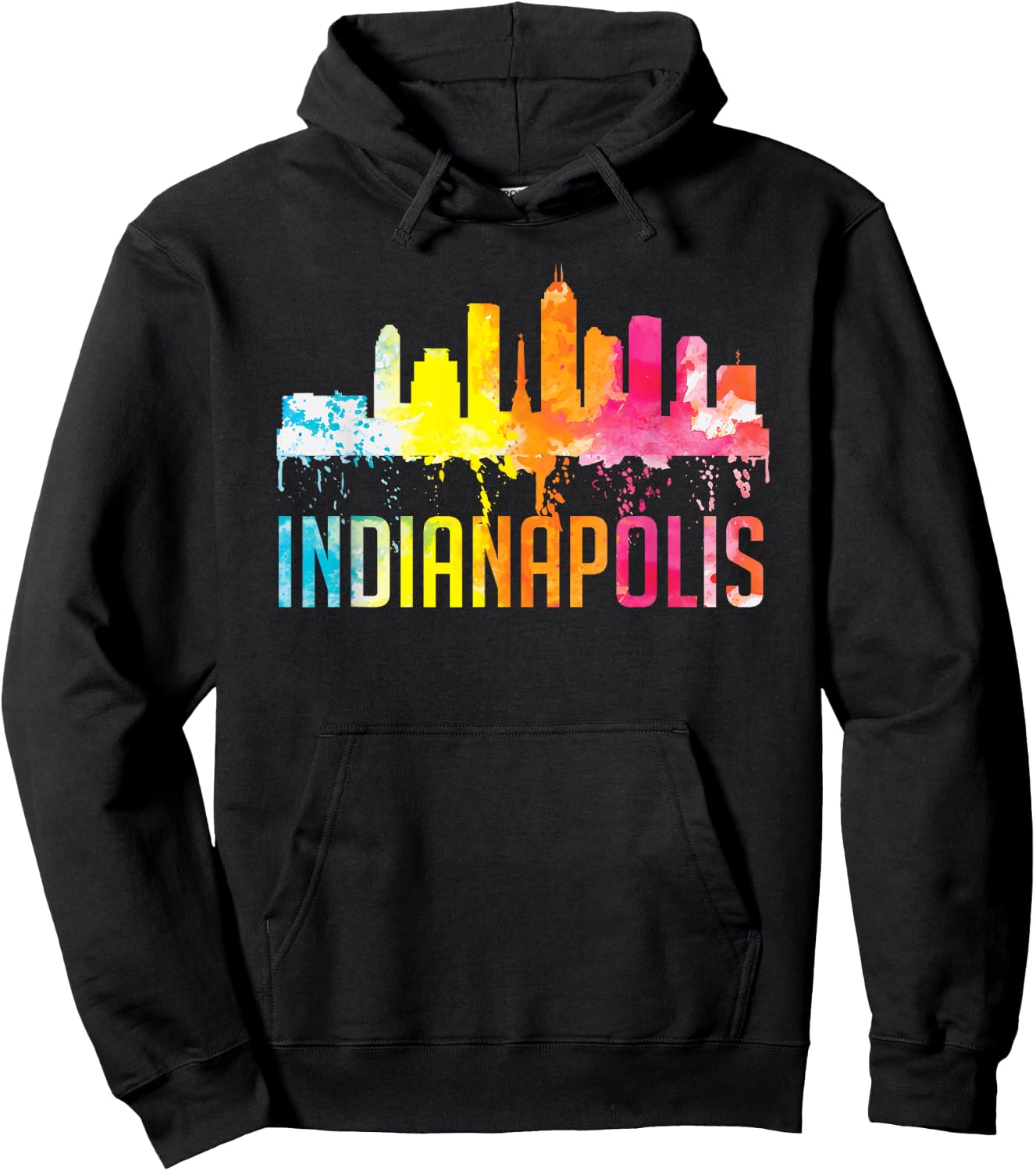 Indianapolis Indiana Watercolor City Skyline Art Souvenir Hoodie - Hoodie | Black