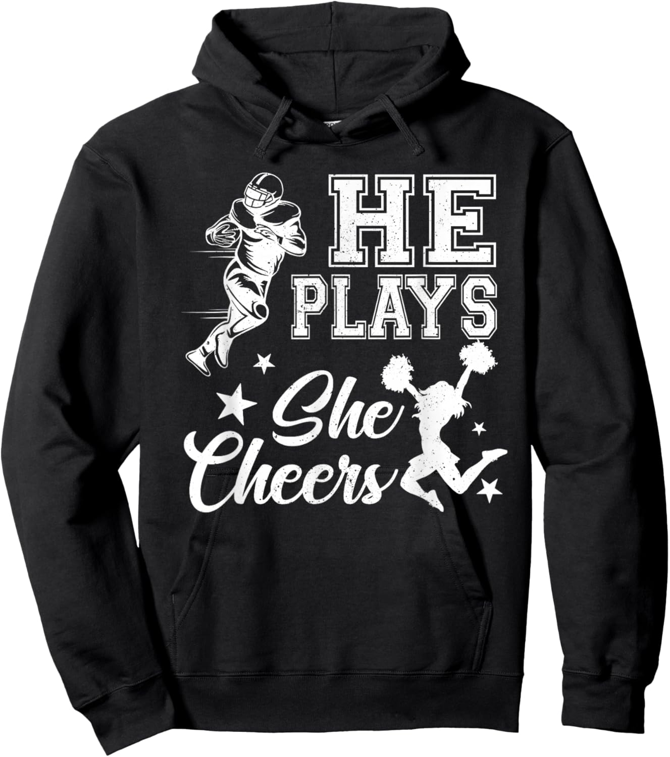 He Plays She Cheers School Football Player Cheerleader Girl Hoodie - Hoodie | Black