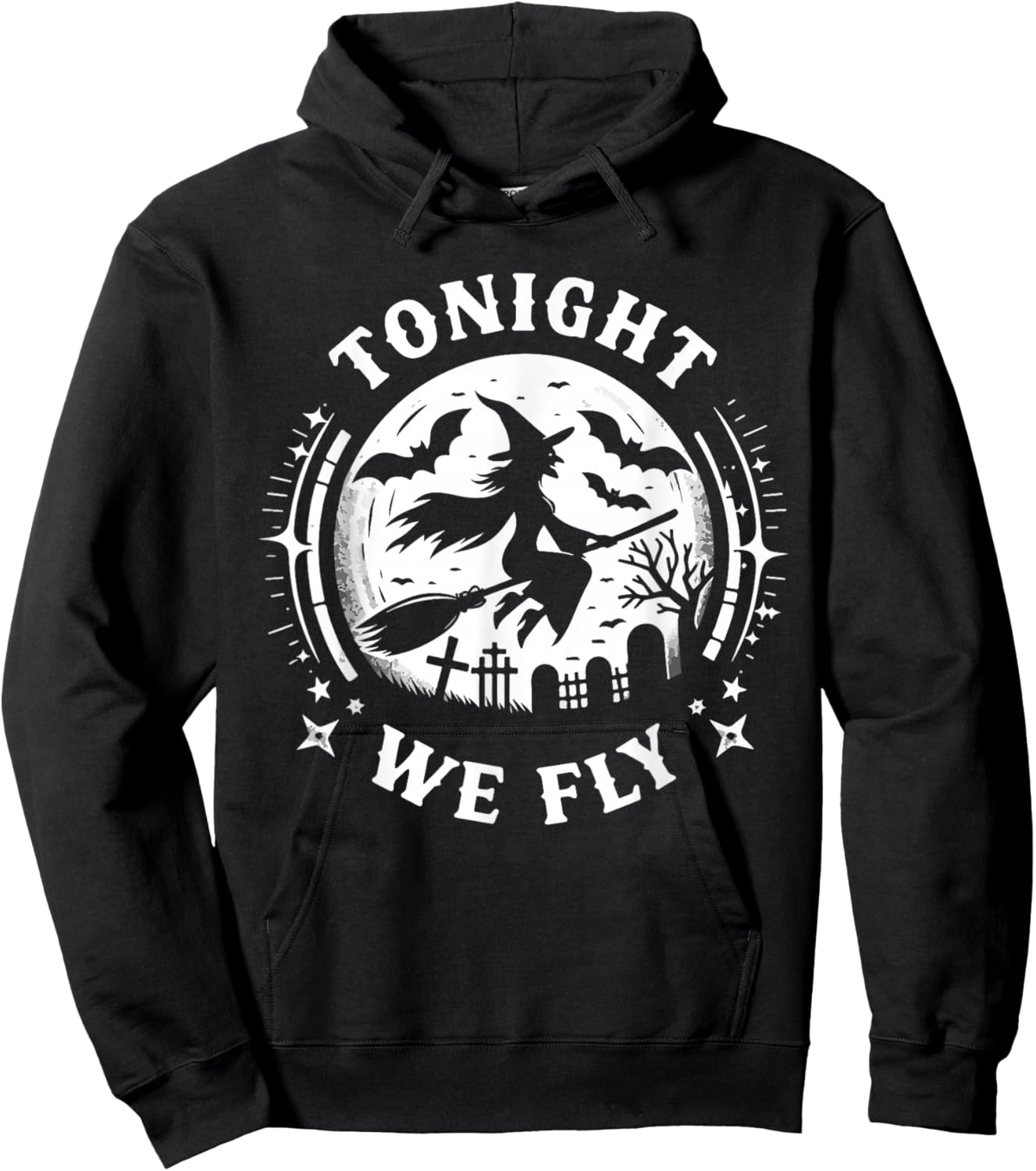 Tonight We Fly Halloween Witch Broomstick Moon Hoodie - Hoodie | Black