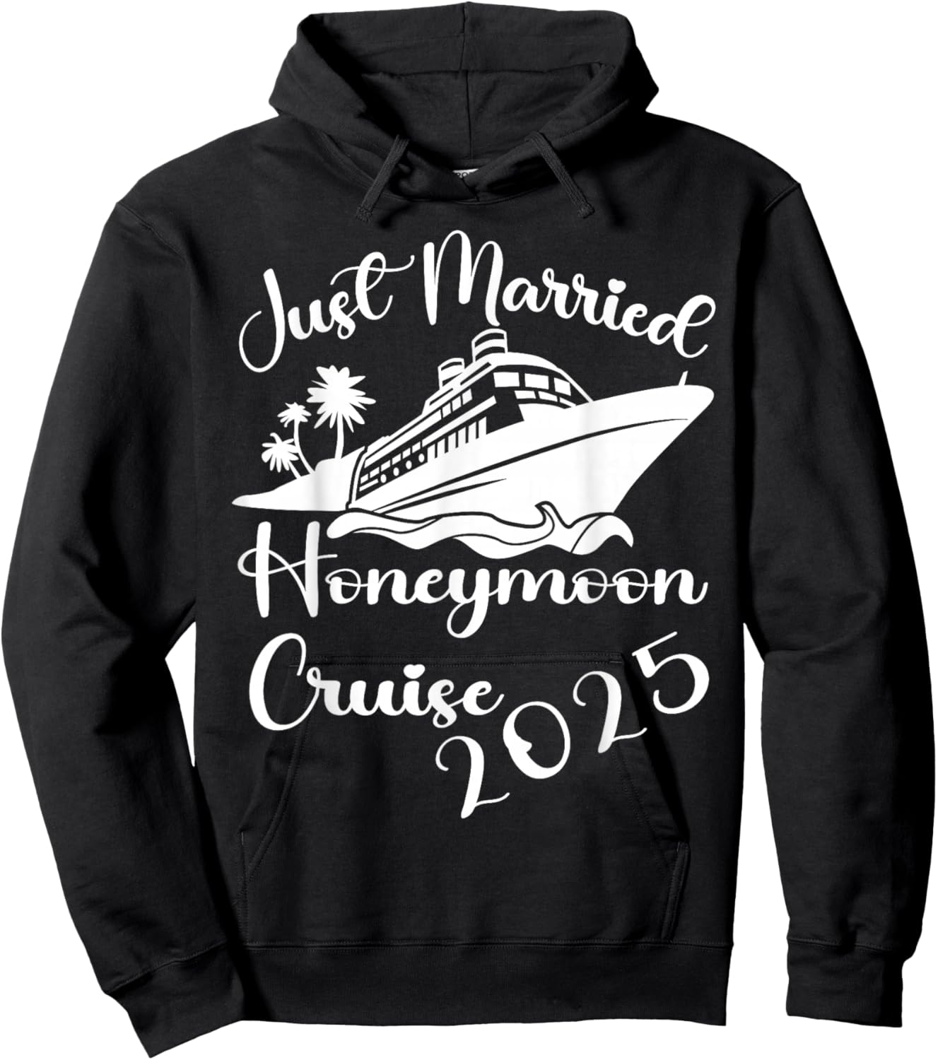 Just Married 2025 Wedding Rings Matching Couple Newlyweds Hoodie - Hoodie | Black