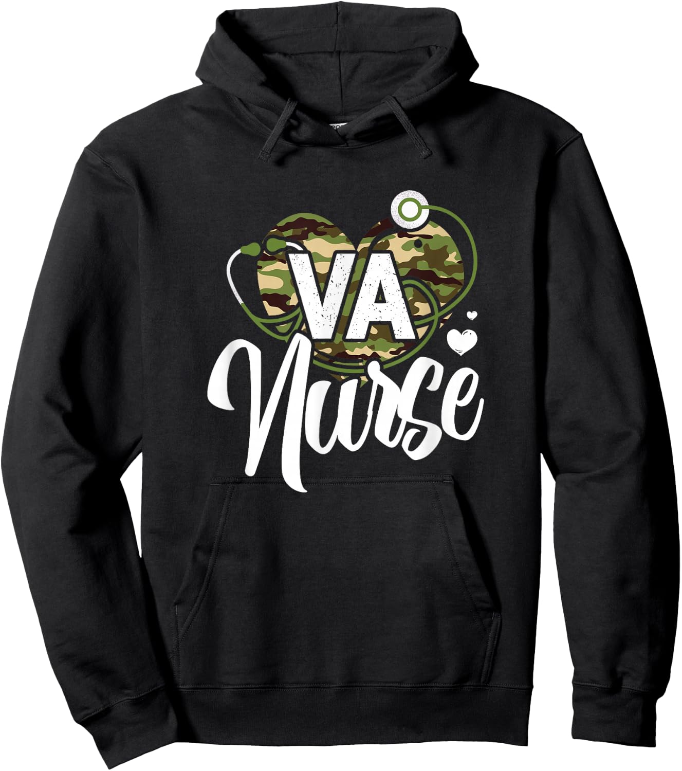 VA Nurse Camo Camouflage Stethoscope Heart Hoodie - Hoodie | Black