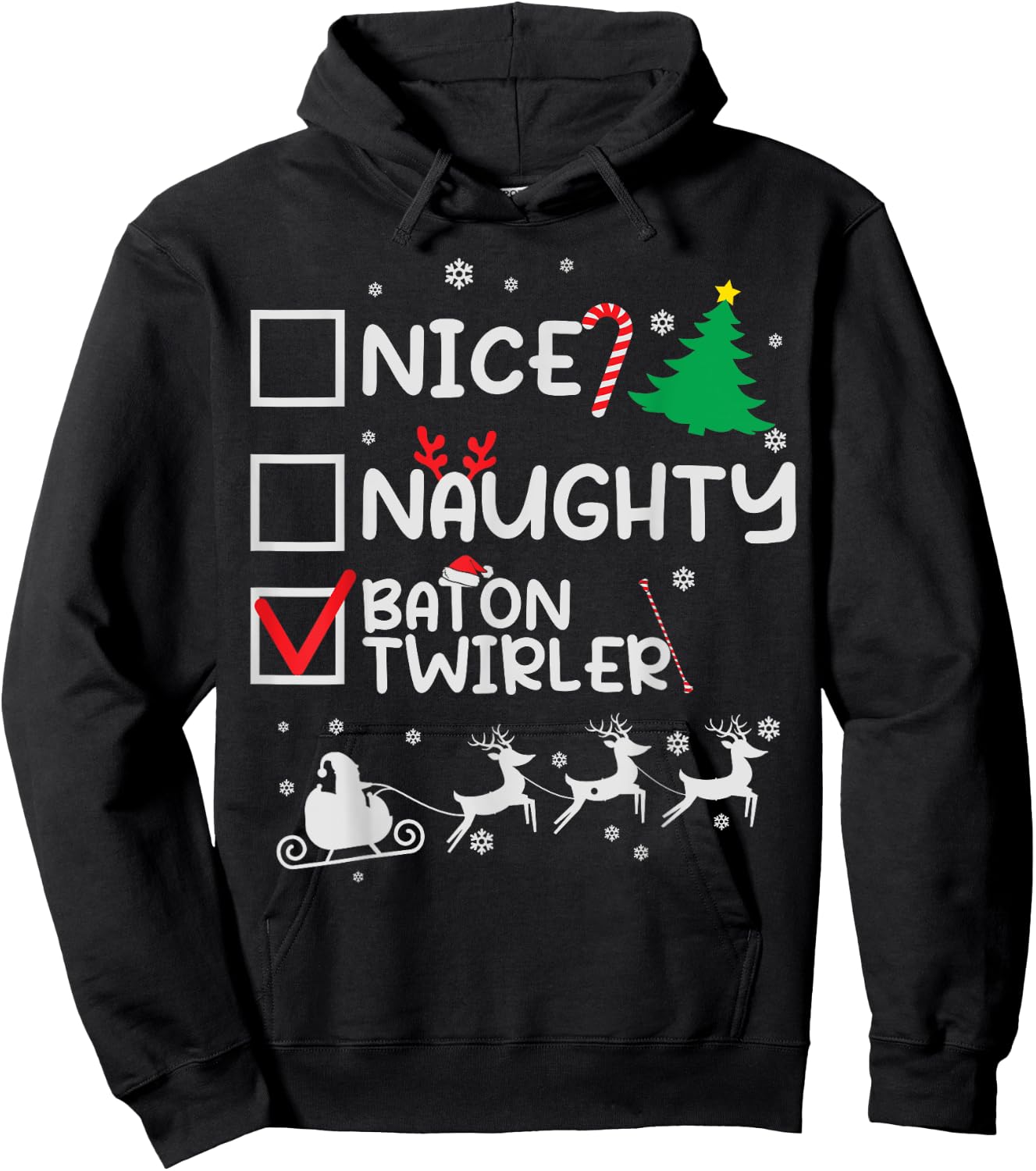 Nice Naughty Baton Twirler Majorette Christmas List Santa Hoodie - Hoodie | Black