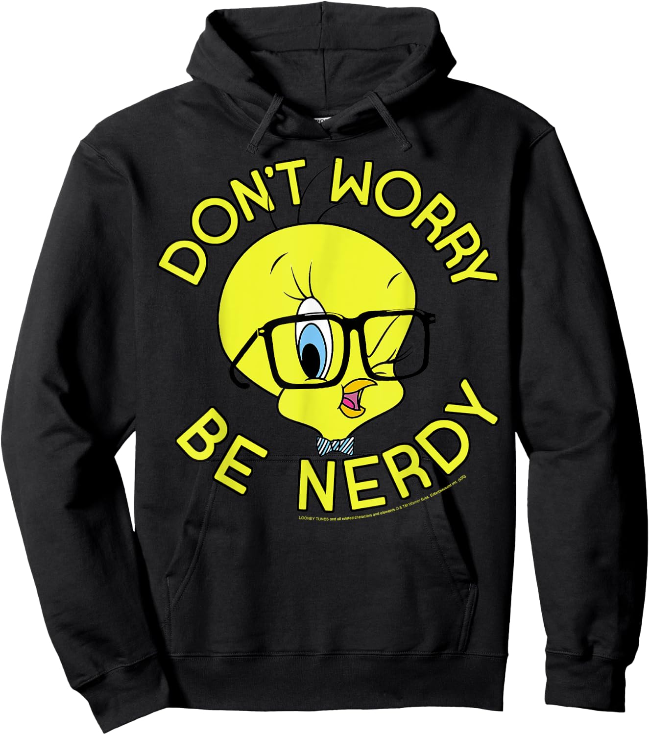 Looney Tunes Tweety Bird Don't Worry Be Nerdy Hoodie - Hoodie | Black