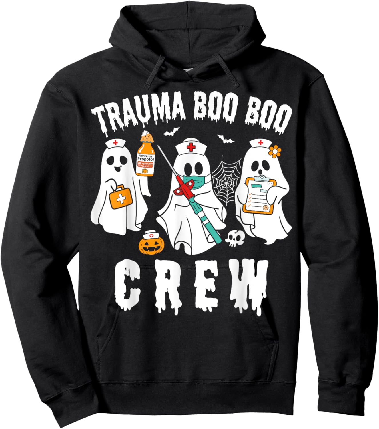 Groovy Trauma Boo Crew Funny Halloween Nurse Hoodie - Hoodie | Black