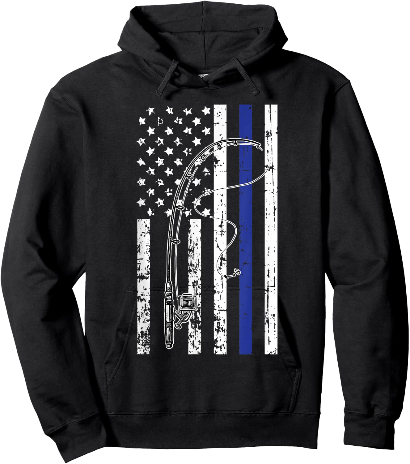 American Flag Blue Line Fishing Cool Police Officer Gifts Hoodie - Hoodie | Black