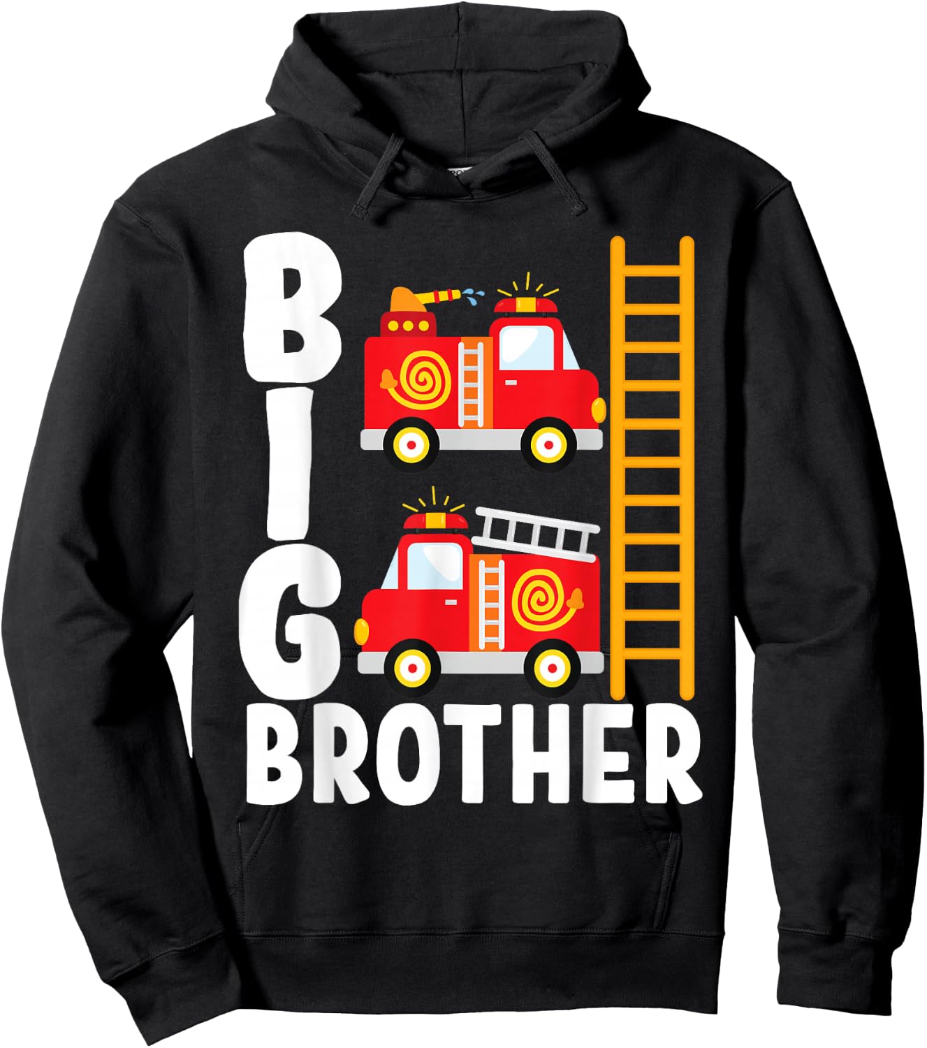 Boy's Fire Truck Fire Theme Big Brother Fire Engine Hoodie - Hoodie | Black