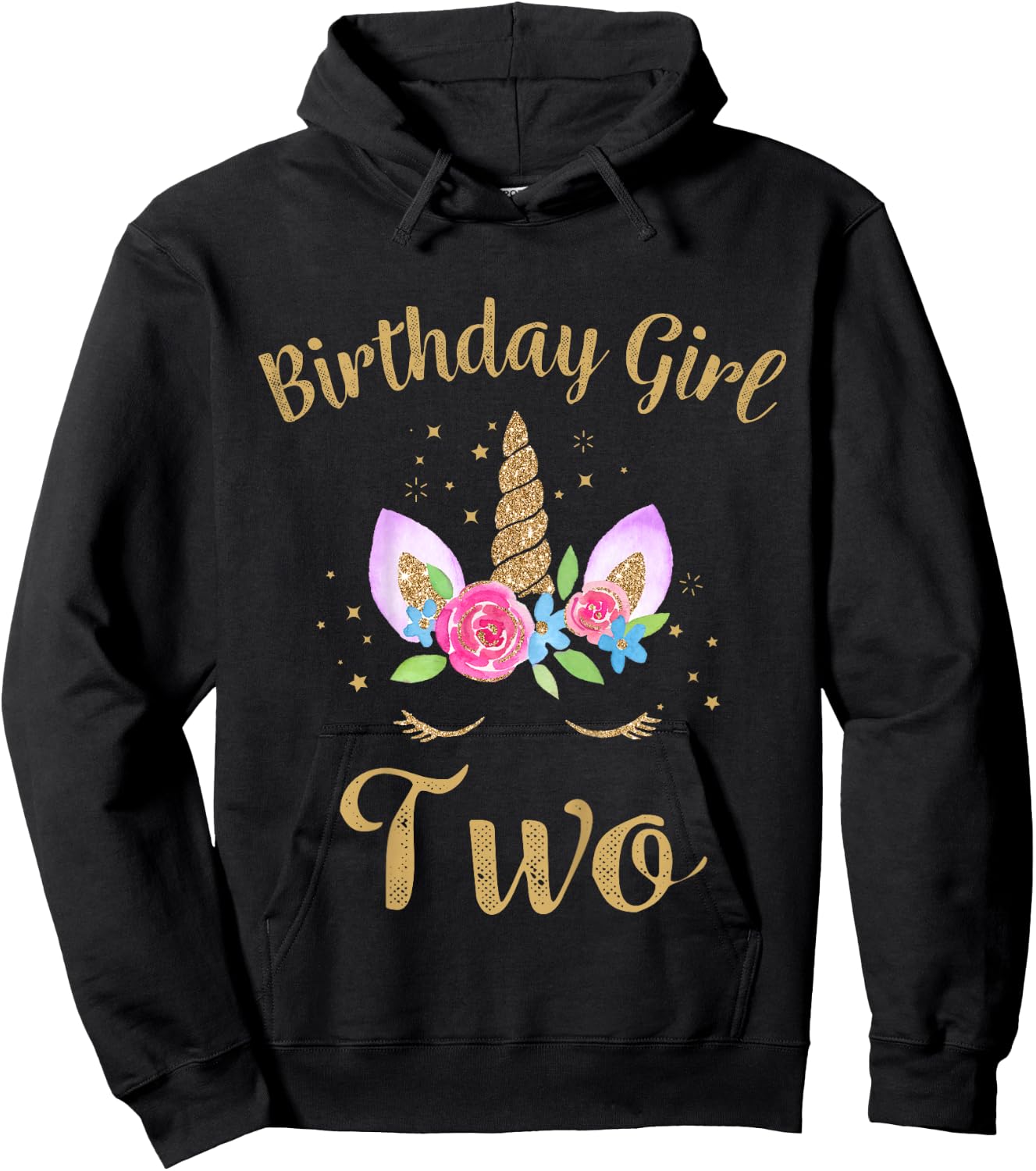 Kids 2 Year Old Birthday Girl Unicorn Shirt 2nd Birthday Outfit Hoodie - Hoodie | Black