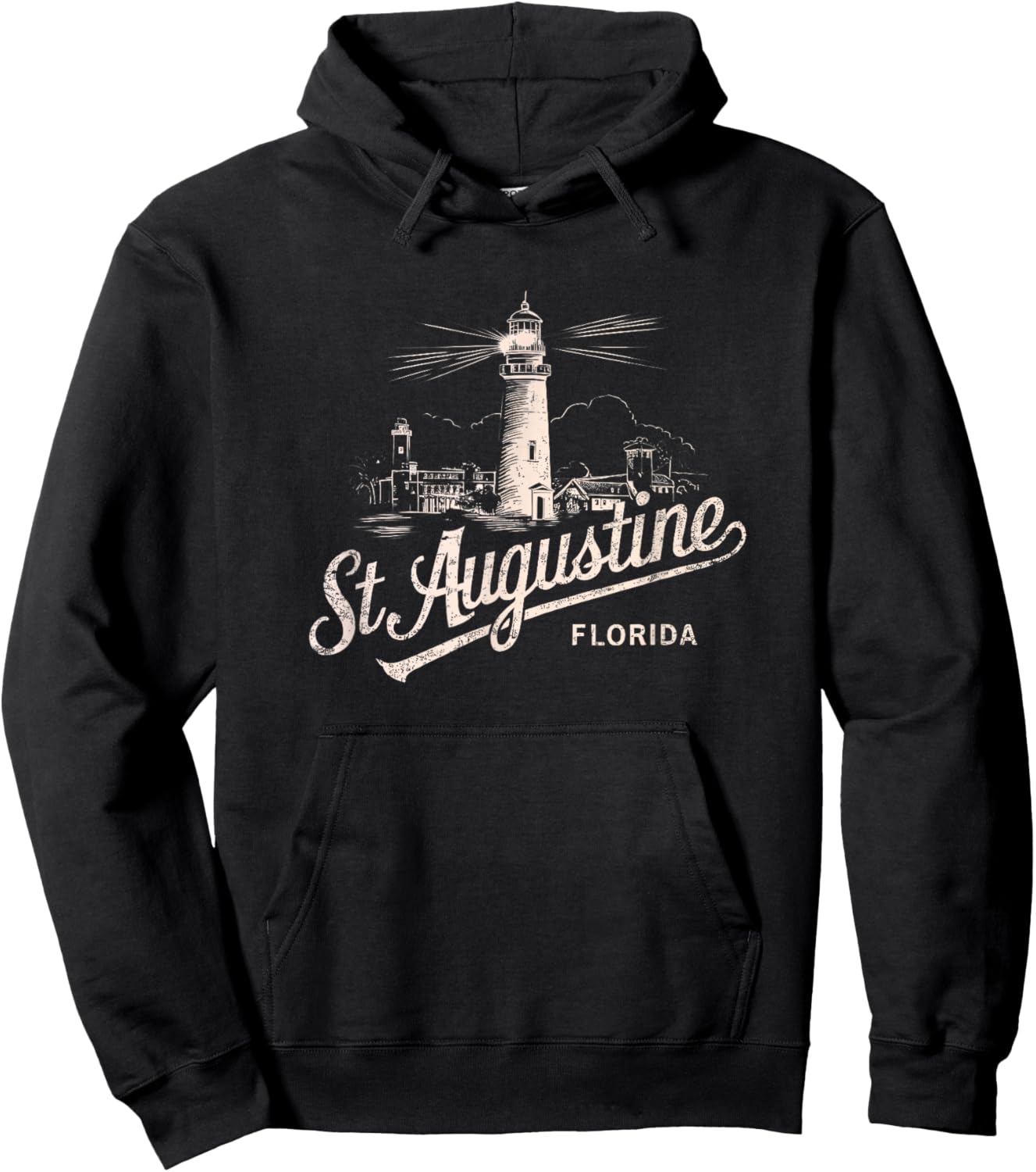 St Augustine Florida Lighthouse Vintage Artwork Hoodie - Hoodie | Black