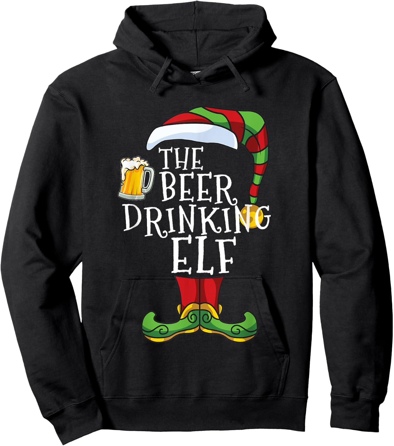 Beer Drinking Elf Lover Family Matching Christmas Funny Hoodie - Hoodie | Black