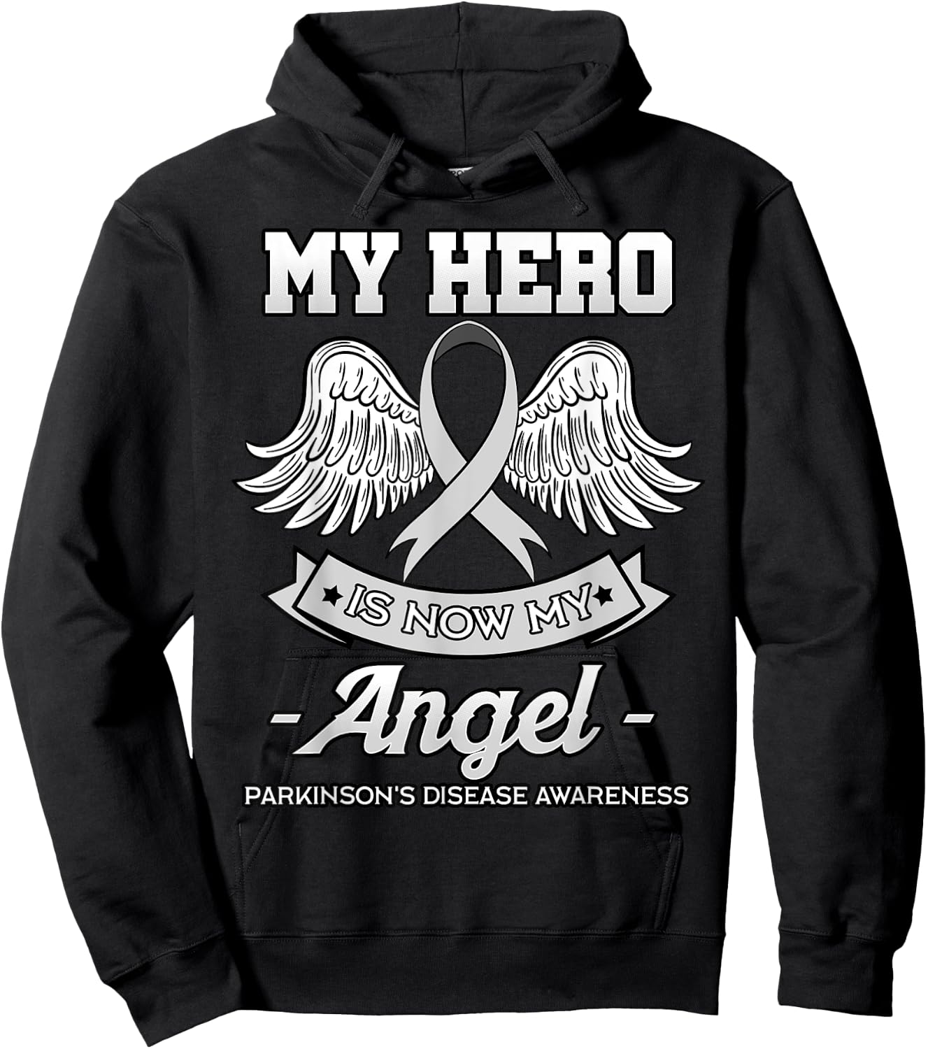 My Hero Is Now My Angel Parkinson's Gray Depression Dementia Hoodie - Hoodie | Black