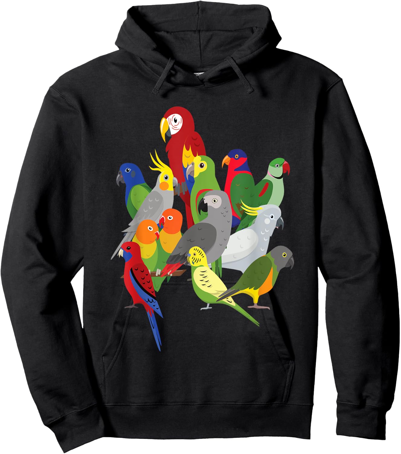 Parrot Herd - Macaw, Cockatoo, Grey Grey & Budgies Hoodie - Hoodie | Black