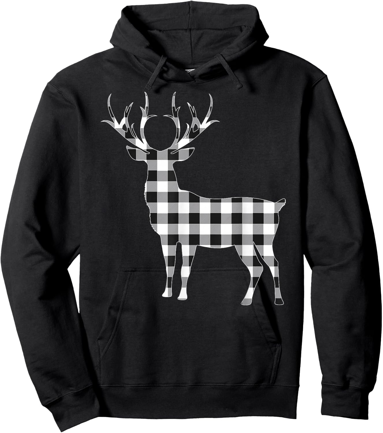 Black and White Buffalo Plaid Reindeer Christmas Deer Pajama Hoodie - Hoodie | Black