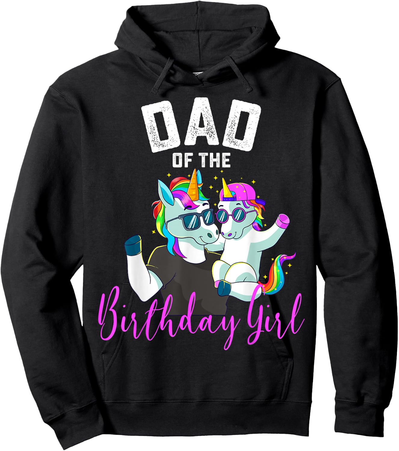 Dad of the Birthday Girl Unicorn Birthday Family Father Hoodie - Hoodie | Black