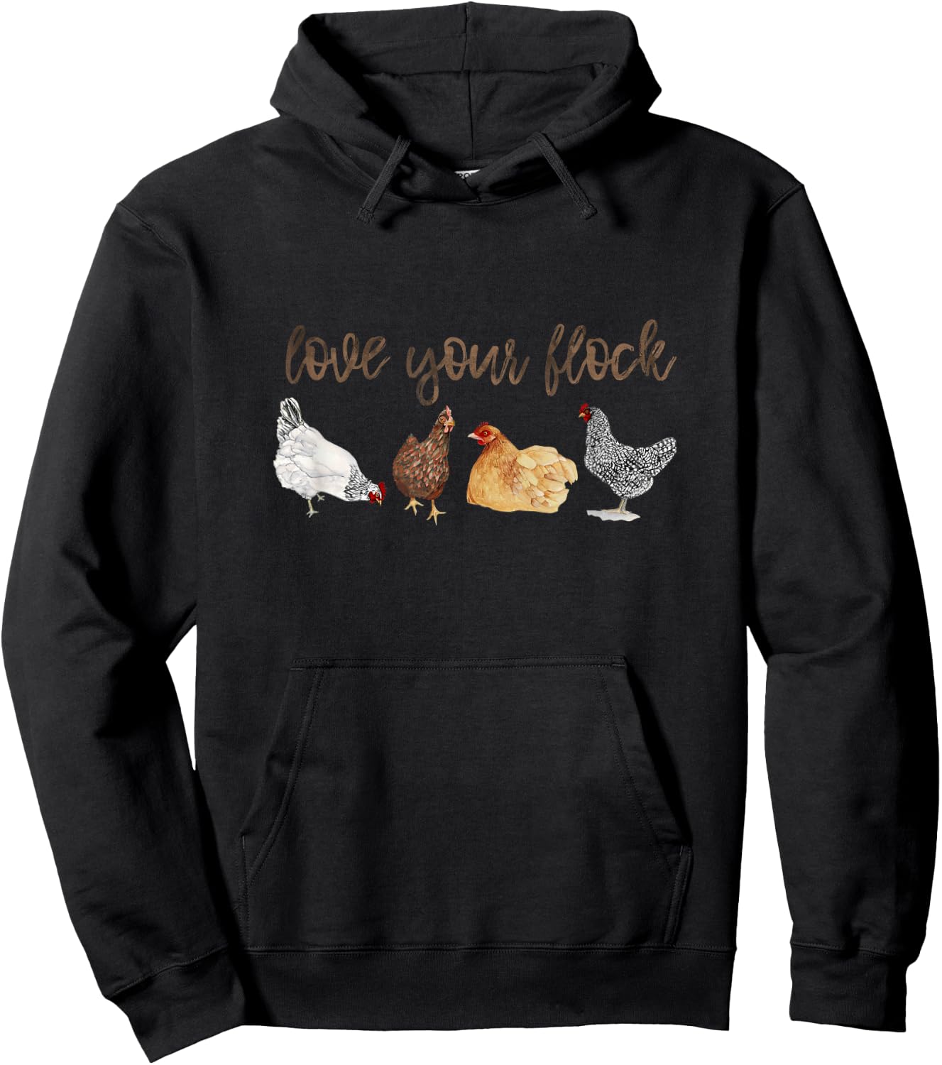 Love Your Flock Chicken Hen Watercolor Farm House Mama Hoodie - Hoodie | Black