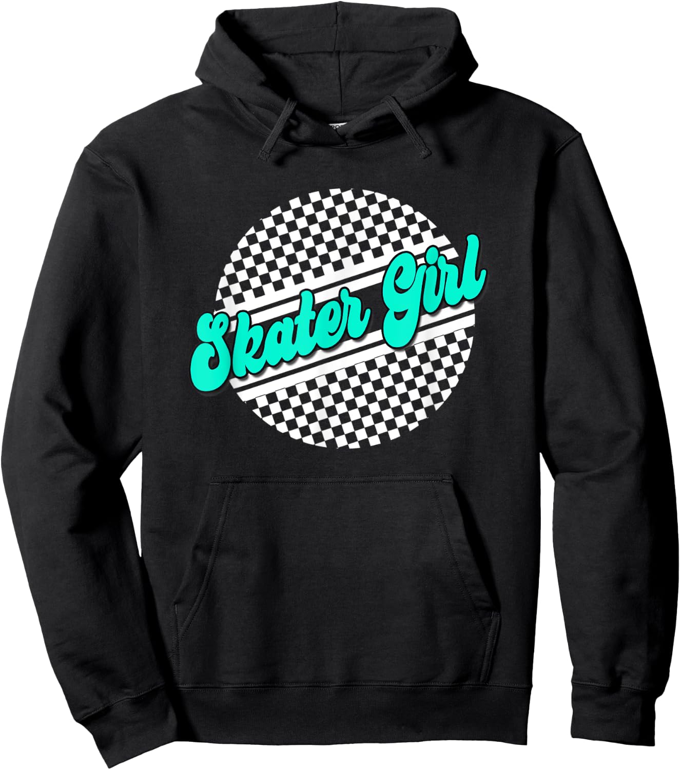 Skater Girl Checkered Skate Wear Blue & White Hoodie - Hoodie | Black