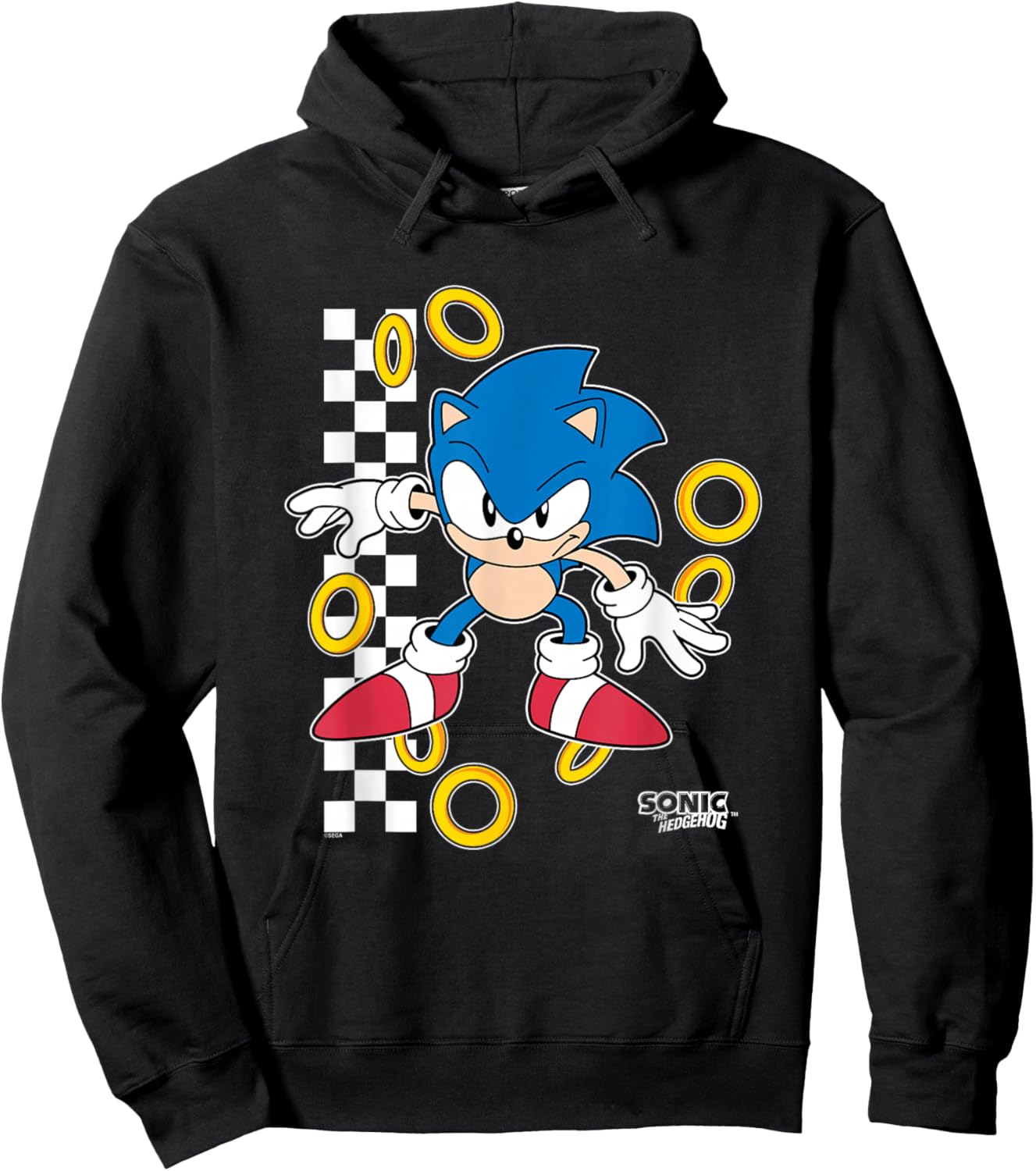 Sonic The Hedgehog Ready For Action Golden Rings Retro Shot Hoodie - Hoodie | Black