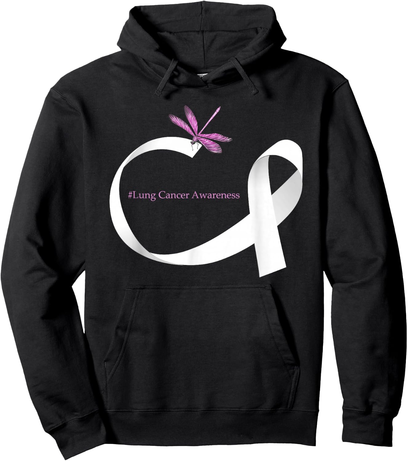 Dragonfly White Ribbon Lung Cancer Awareness Hoodie - Hoodie | Black