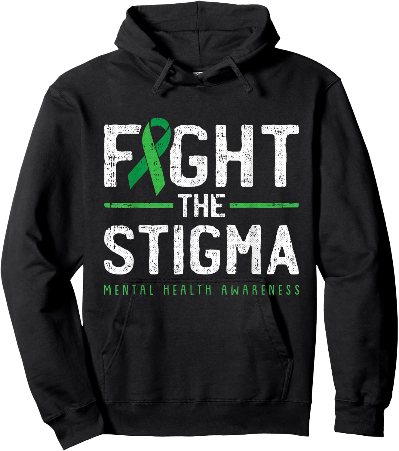 Fight The Stigma Mental Health Awareness Green Ribbon Hoodie - Hoodie | Black