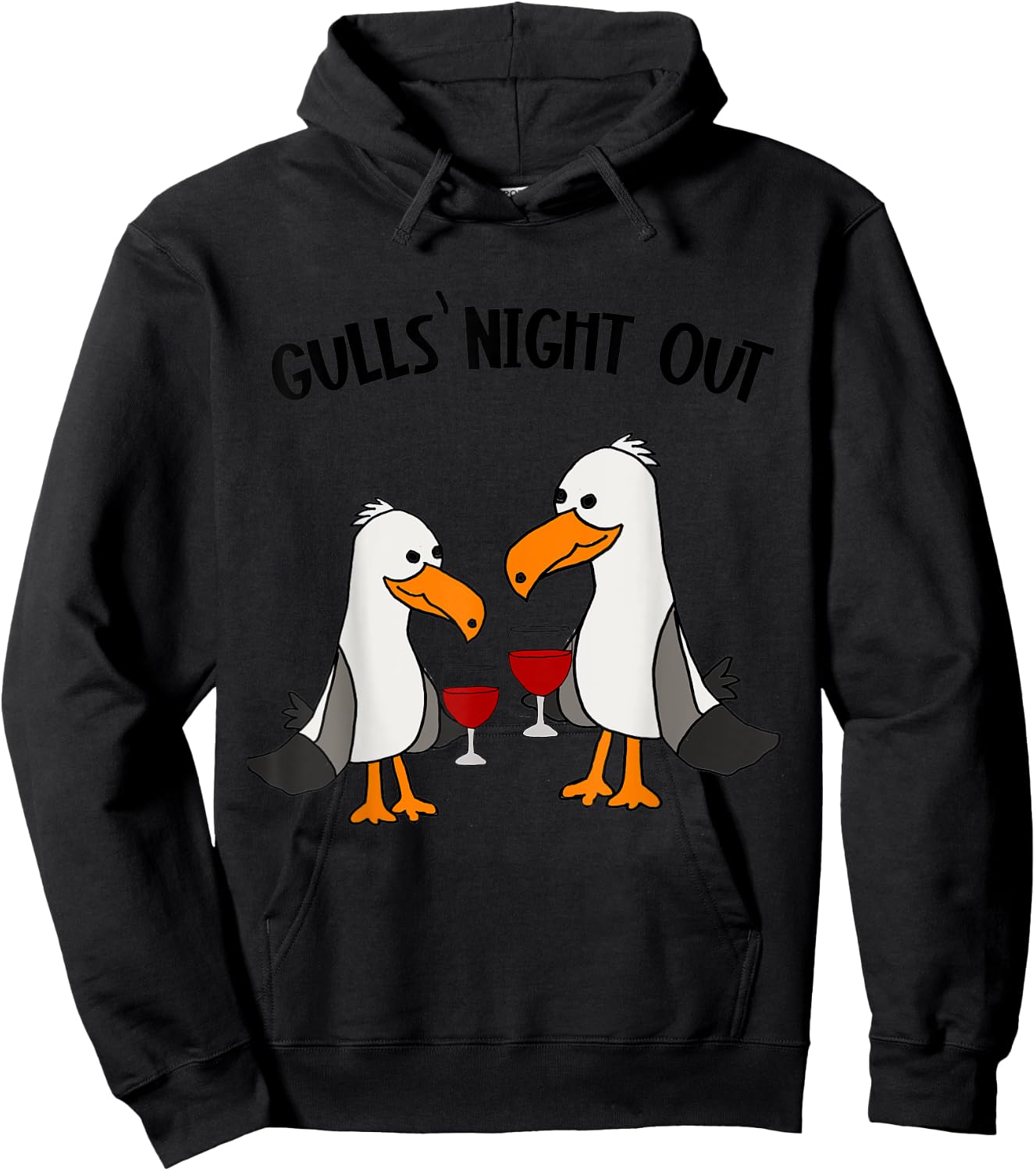Smileteesbirdsa Funny Gulls Night Out Seagulls and Wine Pun Hoodie - Hoodie | Black