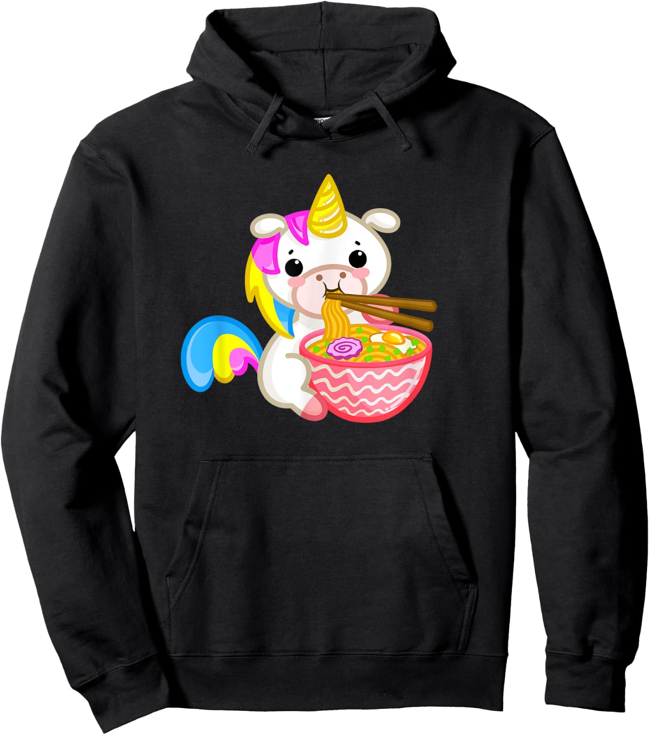 Unicorn Eating Ramen Kawaii Japanese Noodles Anime Teen Girl Hoodie - Hoodie | Black
