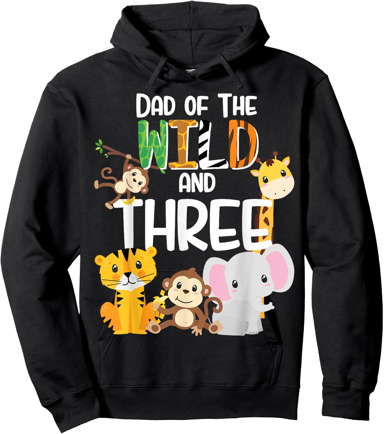 Dad of the Wild and Three Zoo Theme Birthday Safari Jungle Hoodie - Hoodie | Black