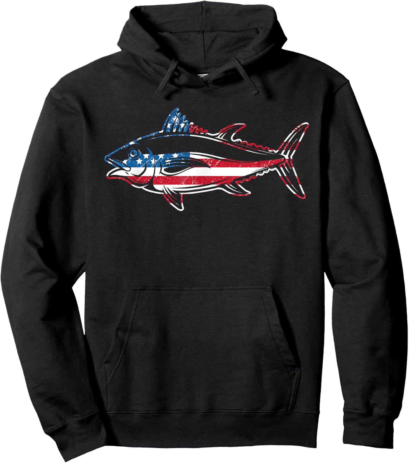 Tuna Fishing American Flag Giant Bluefin Fish Fisherman Hoodie - Hoodie | Black