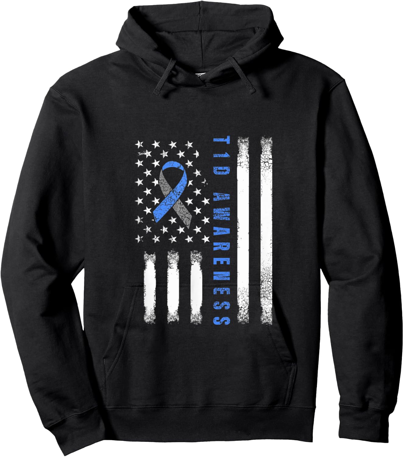 Type 1 Diabetes Awareness USA Flag T1D Warrior Survivor Women Men Hoodie - Hoodie | Black