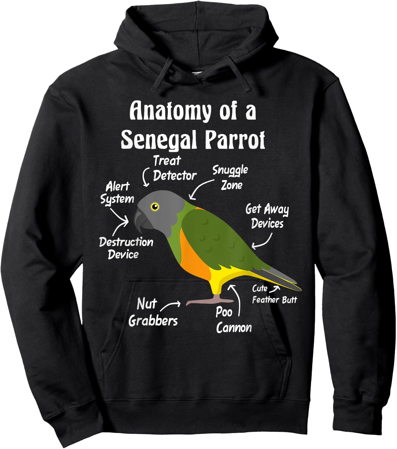 Anatomy of a Senegal Parrot Hoodie - Hoodie | Black