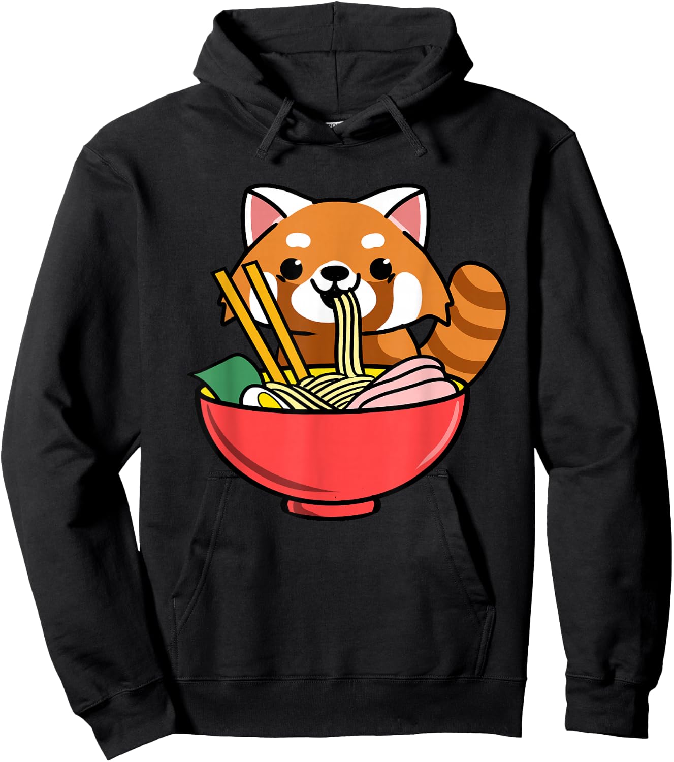 Red Panda Eating Ramen Hoodie - Hoodie | Black